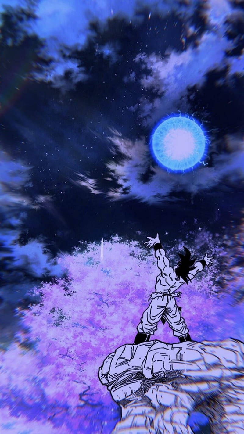 Goku, Spirit Bomb, starry purple night sky, HD Phone Wallpaper