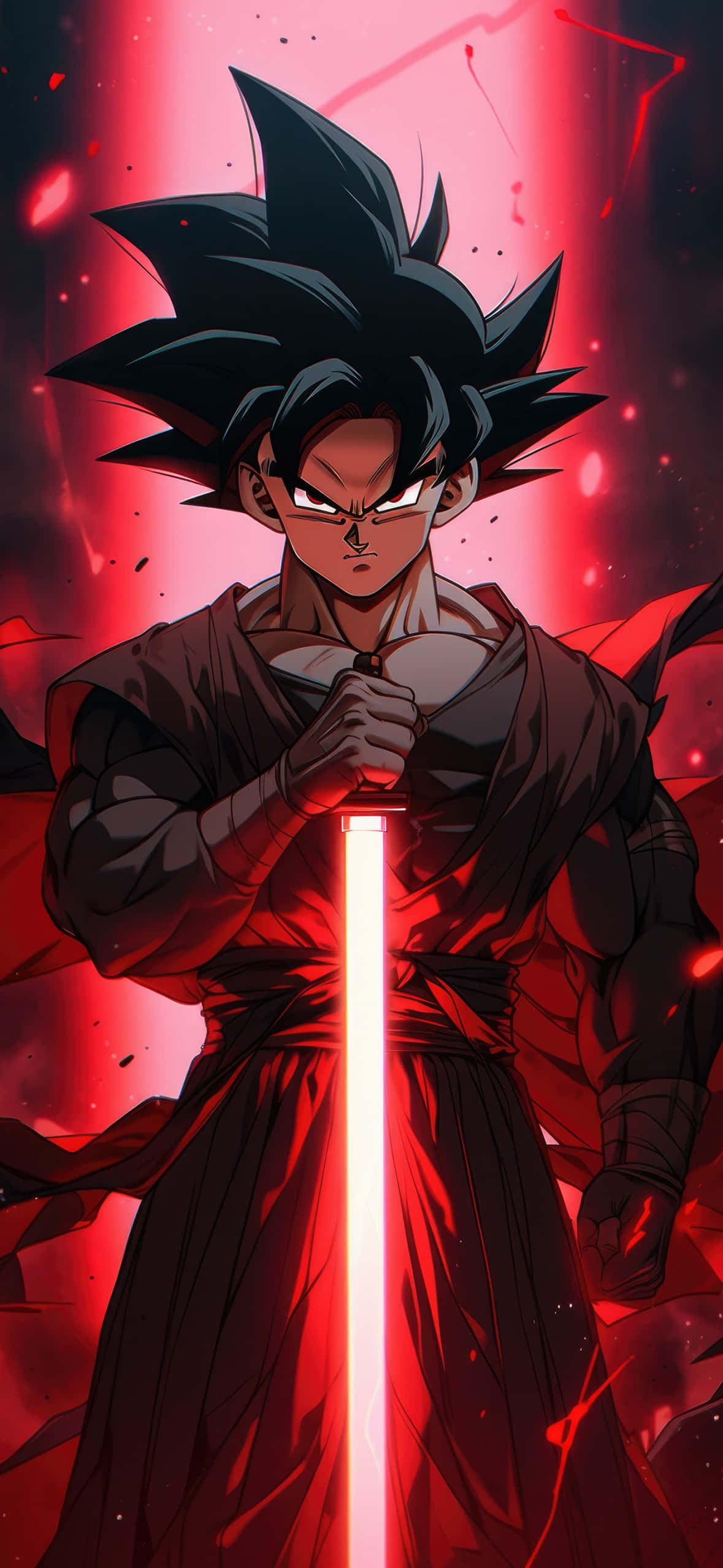 Goku, red aura, glowing red sword, Full HD Phone Wallpaper