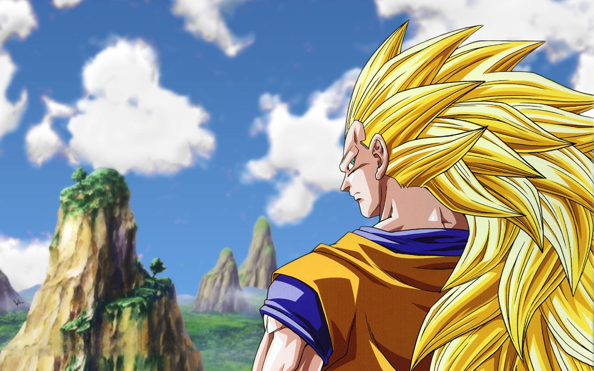 Goku Ssj3, orange gi, blue sky, Full HD Desktop Wallpaper