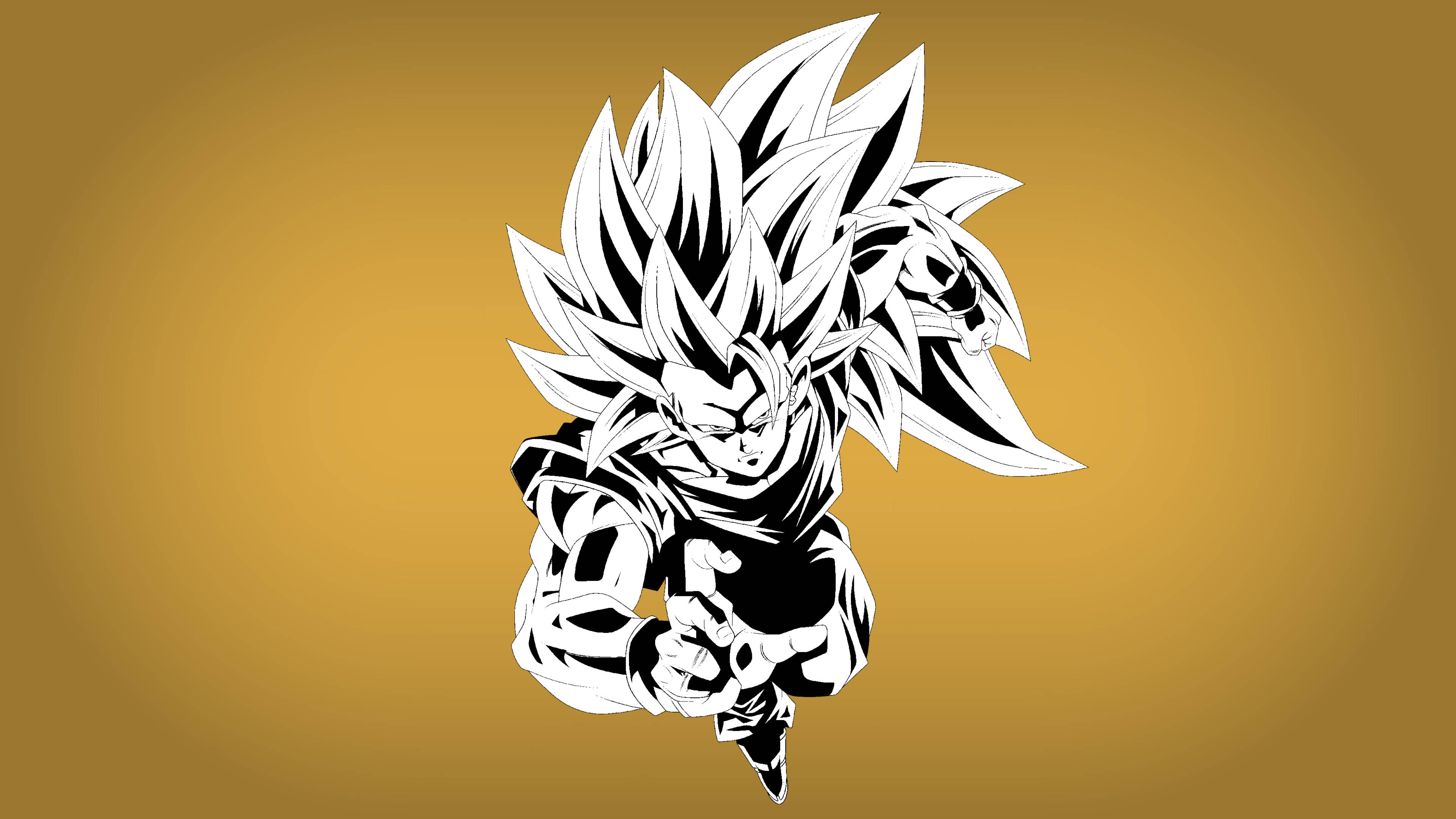 Goku Ssj3, black and white anime, spiky hair, 4K Desktop Wallpaper