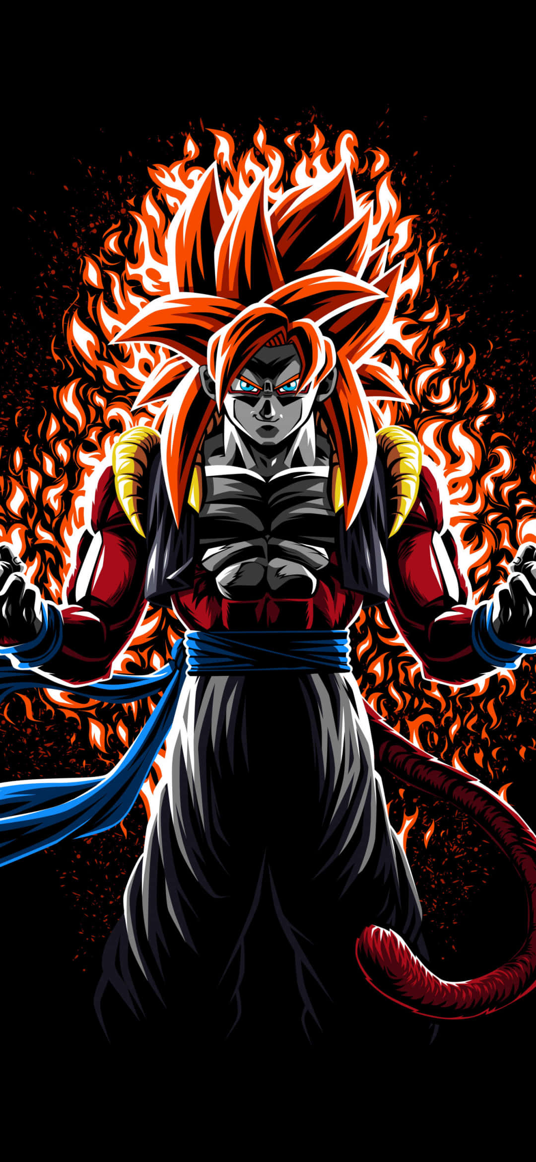 Goku Super Saiyan 4, fiery orange hair, glowing eyes, Full HD Phone Wallpaper