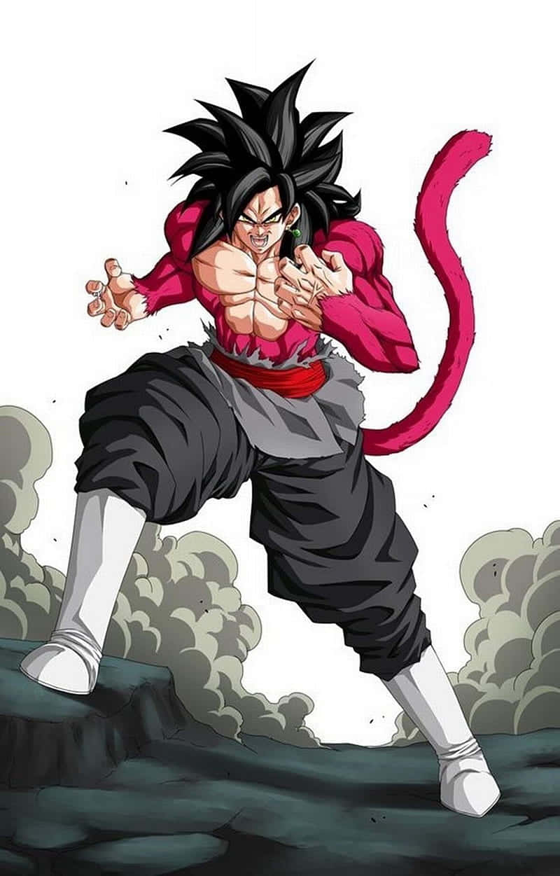 Goku Super Saiyan 4, black spiky hair, long pink tail, SD Phone Wallpaper