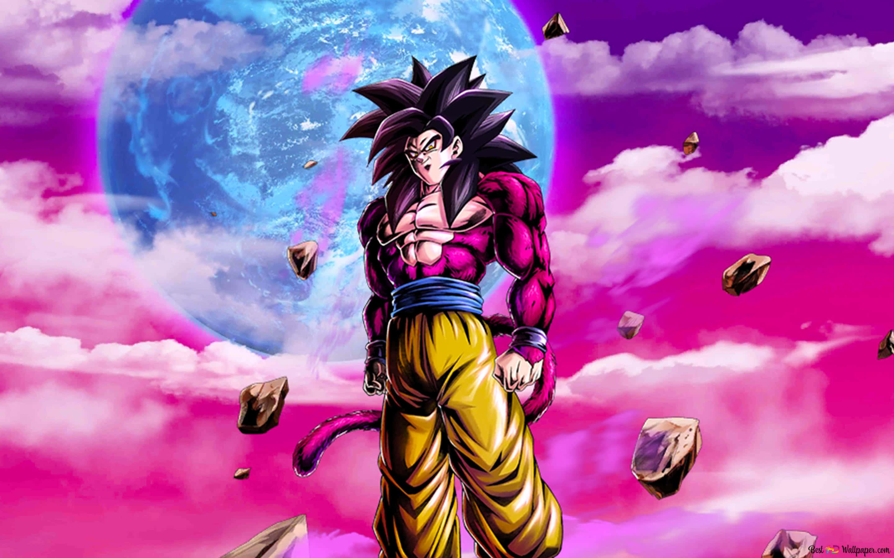 Goku Super Saiyan 4, spiky black hair, purple skin, 2K Desktop Wallpaper