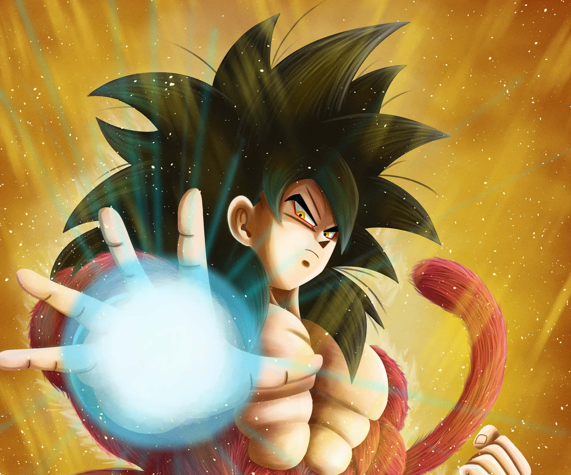 Goku Super Saiyan 4, spiky hair, tail, Full HD Desktop Wallpaper