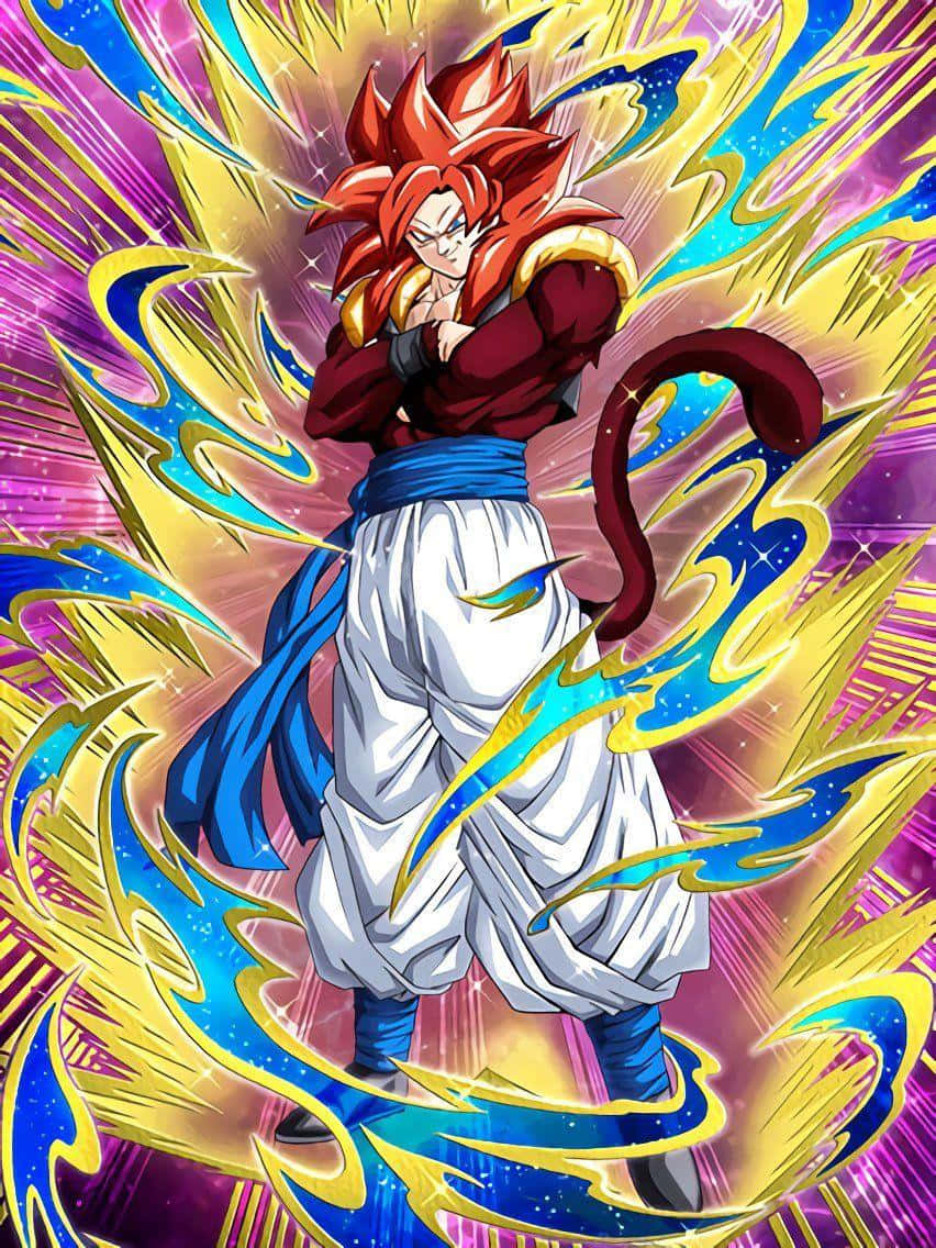 Goku Super Saiyan 4, spiky red hair, golden aura, SD Phone Wallpaper