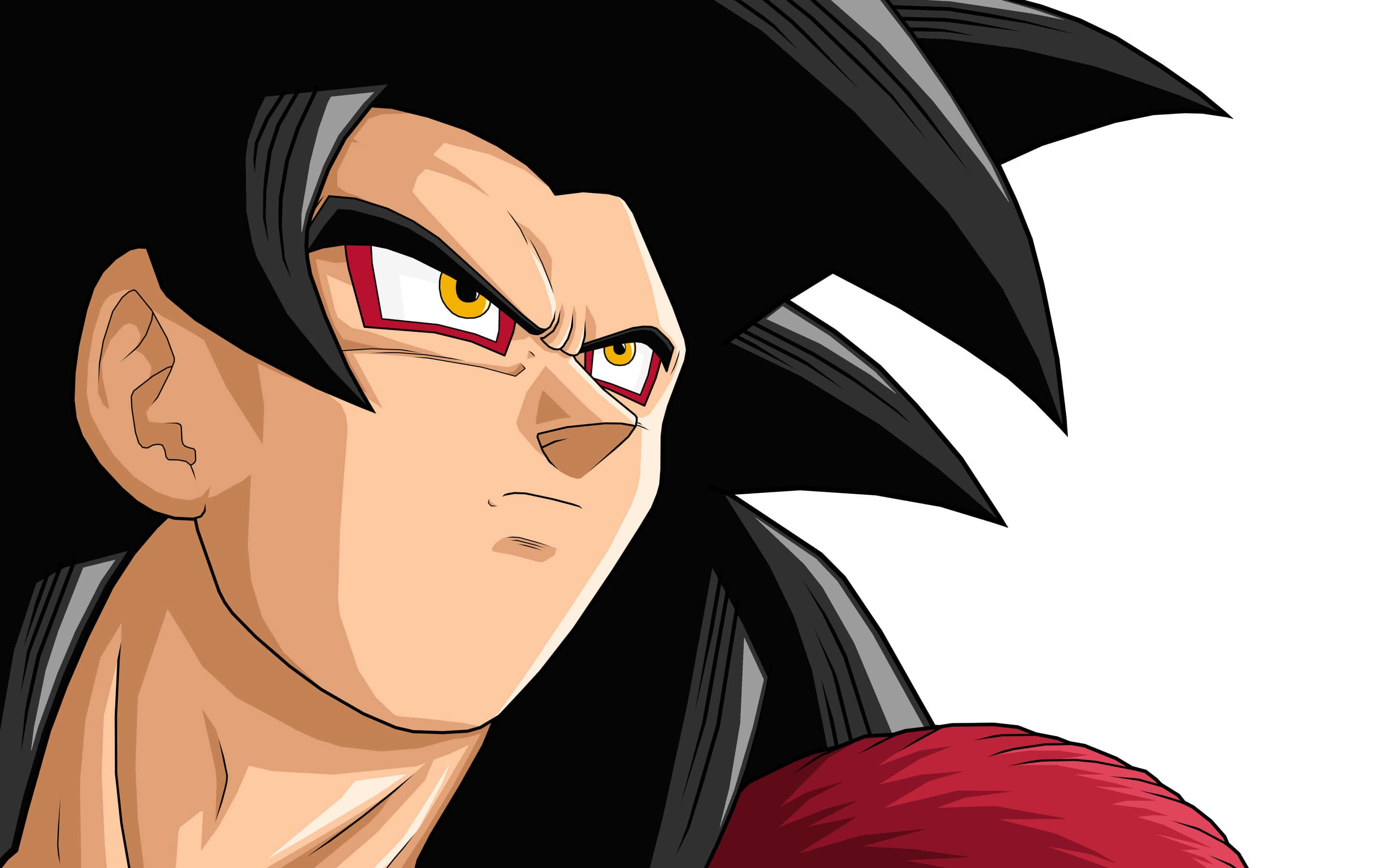 Goku Super Saiyan 4, spiky black hair, intense yellow eyes, 2K Desktop Wallpaper