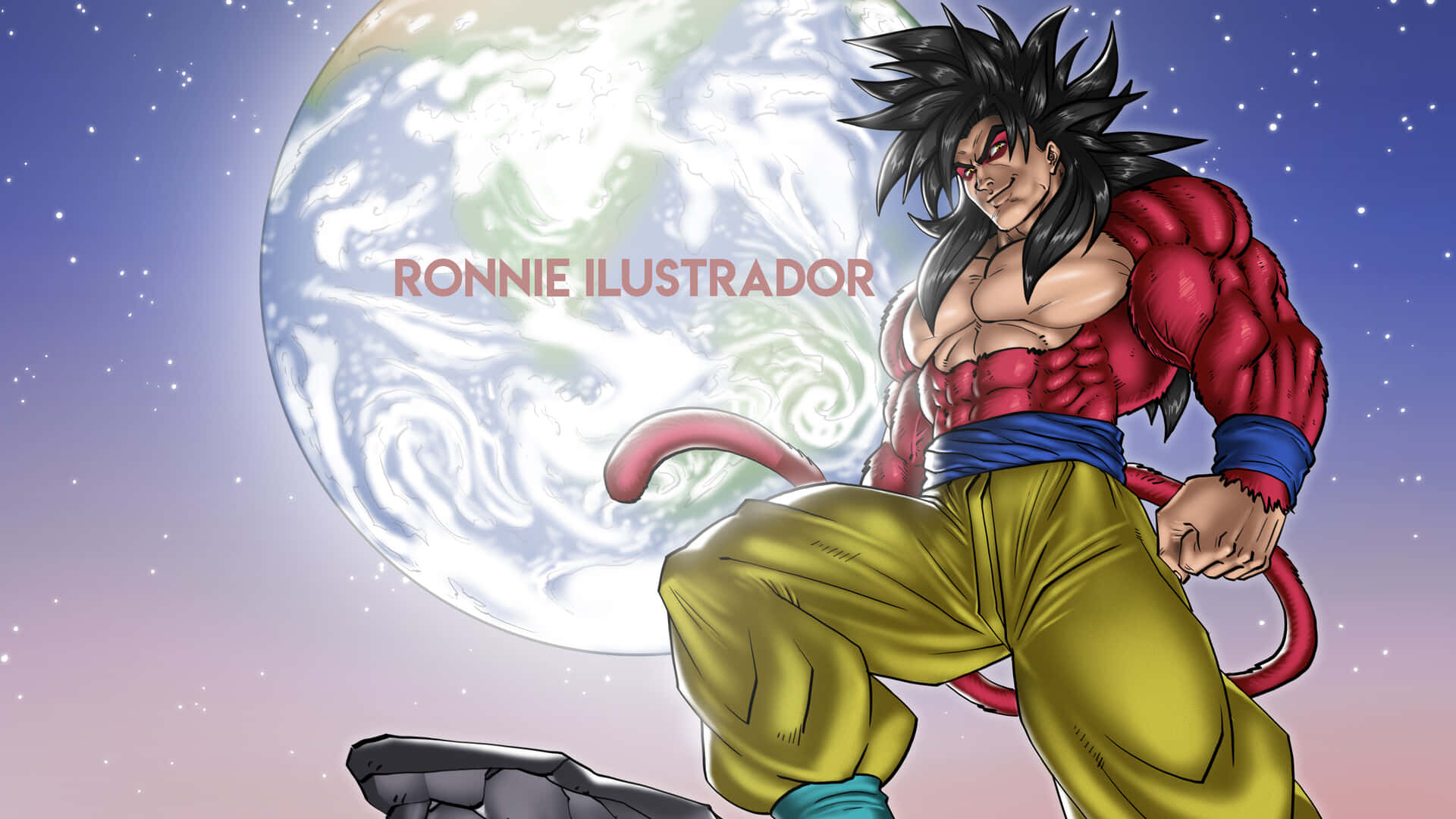 Goku Super Saiyan 4, red aura, black hair, Full HD Desktop Wallpaper