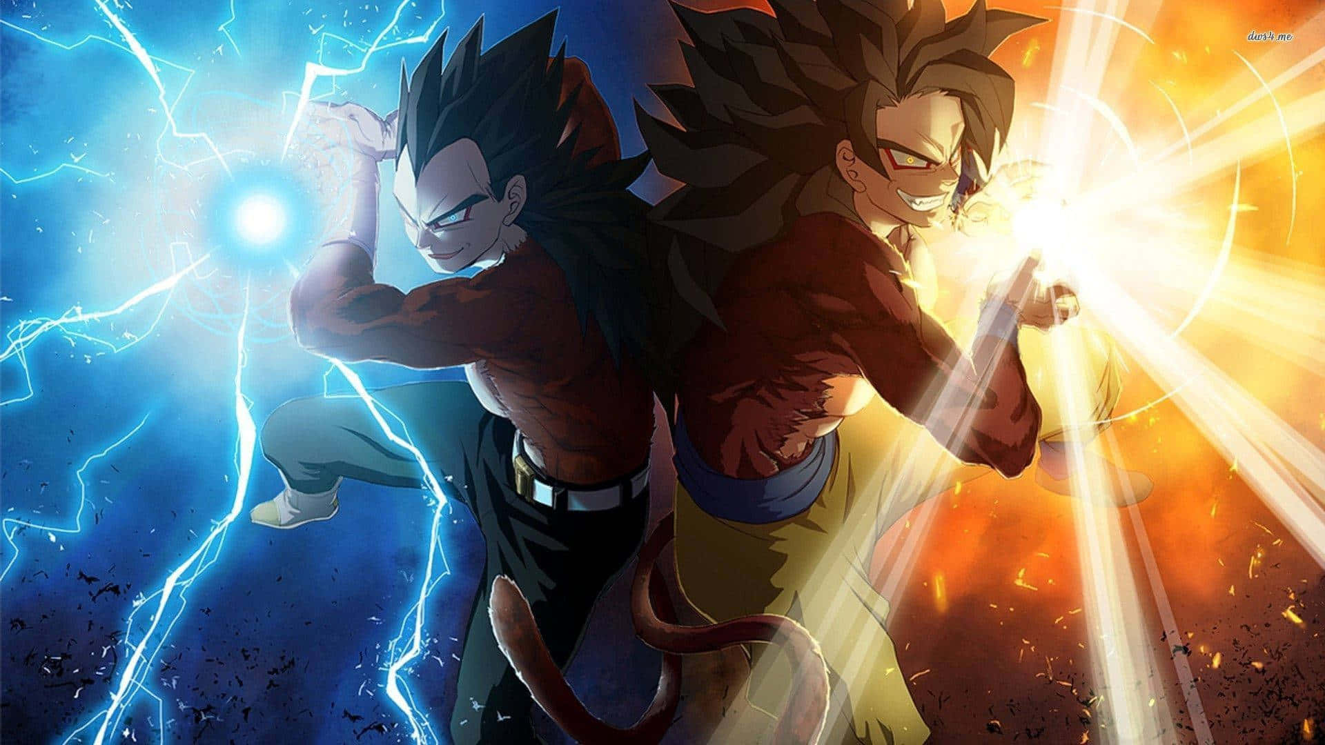 Goku Super Saiyan 4, blue lightning, orange energy beams, Full HD Desktop Wallpaper