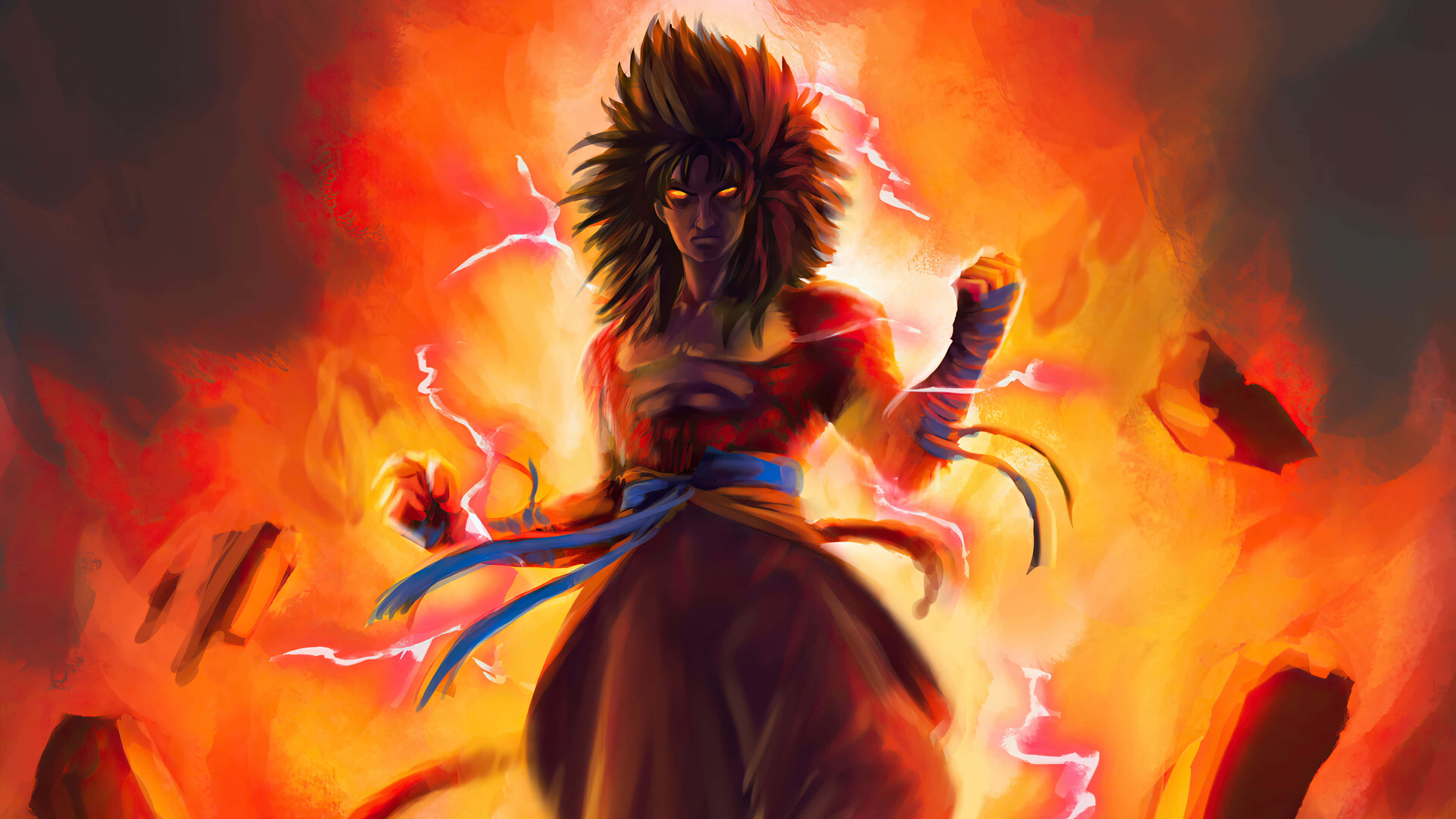 Goku Super Saiyan 4, fiery-haired warrior, orange and red energy, 4K Desktop Wallpaper