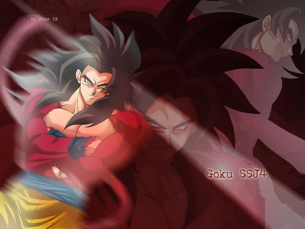 Goku Super Saiyan 4, dark hair, red aura, SD Desktop Wallpaper
