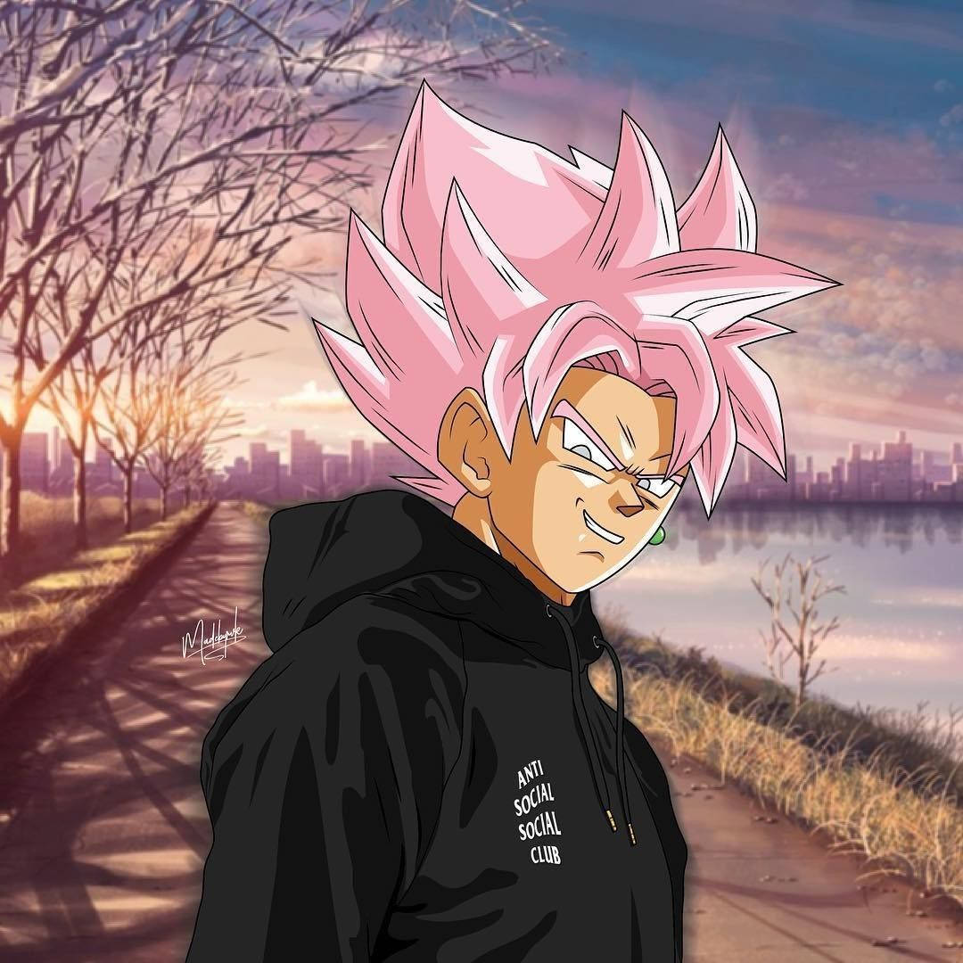 Goku Swag, pink-haired anime character, black hoodie, SD Desktop Wallpaper