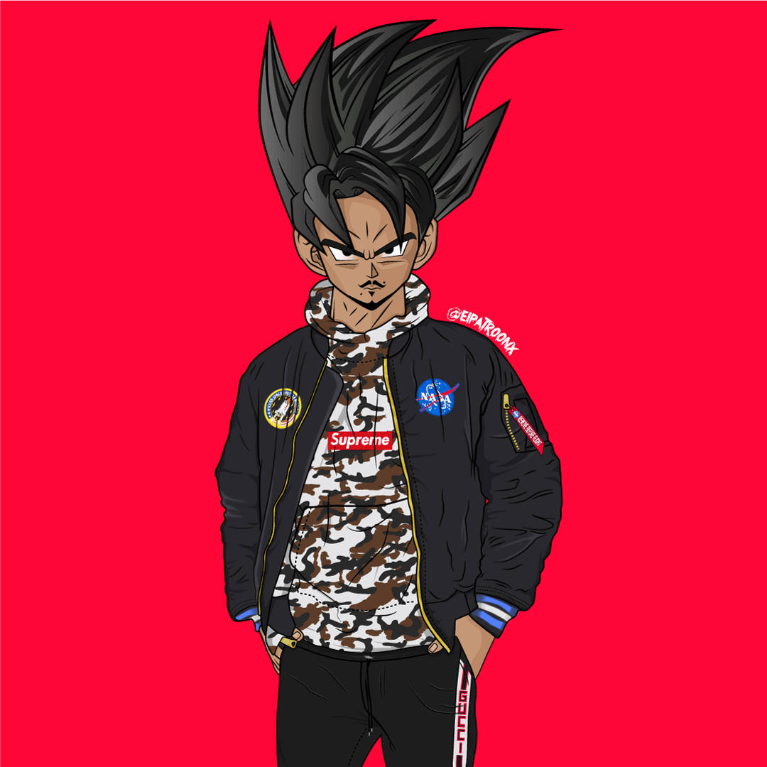 Goku Swag, spiky black hair, black bomber jacket, SD Desktop Wallpaper