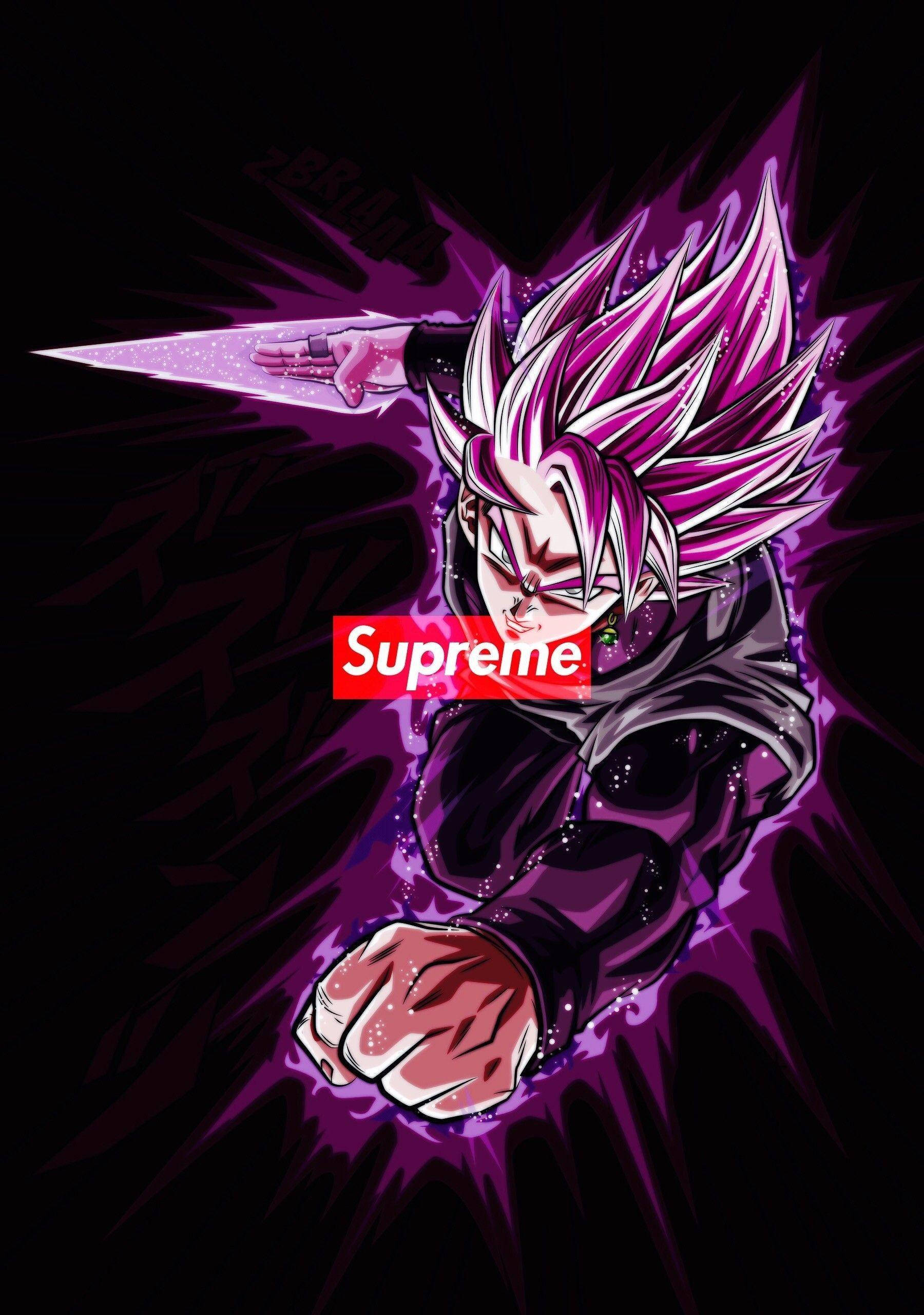 Goku Swag, spiky pink hair, glowing purple aura, 2K Phone Wallpaper