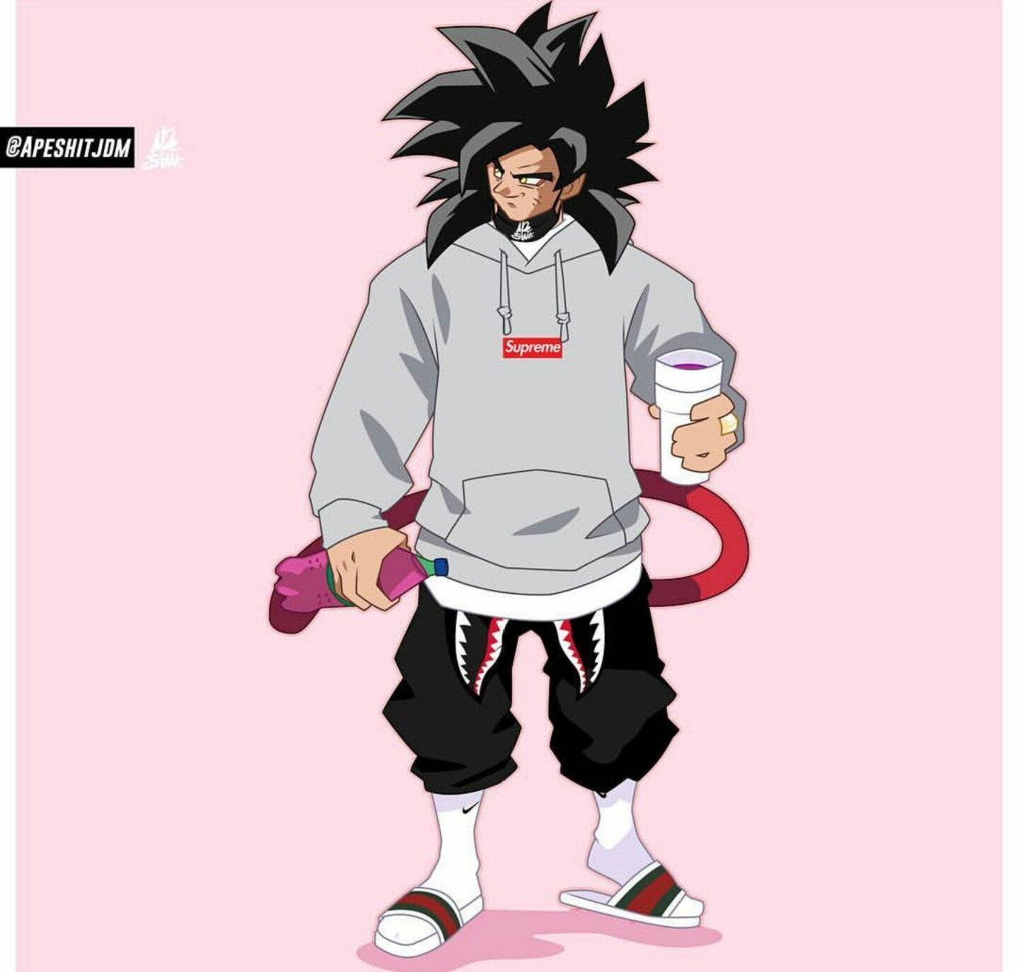 Goku Swag, spiky black hair, red tail, HD Desktop Wallpaper
