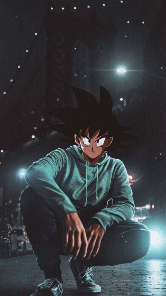Goku Swag, neon-lit urban alley, starry night skies, SD Phone Wallpaper