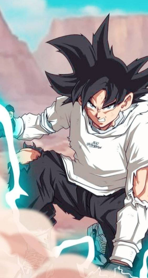 Goku, spiky black hair, glowing blue energy, SD Phone Wallpaper
