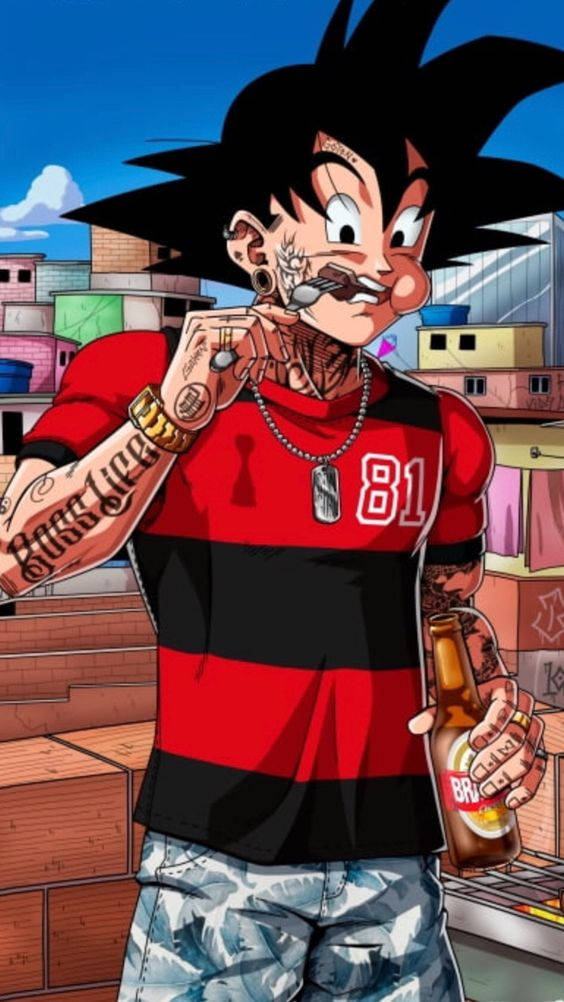 Goku, spiky black hair, tattooed anime character, SD Phone Wallpaper