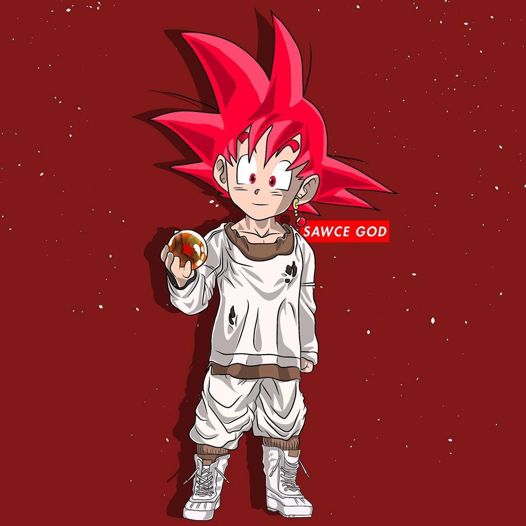 Goku Swag, spiky red hair, glowing orb, SD Desktop Wallpaper