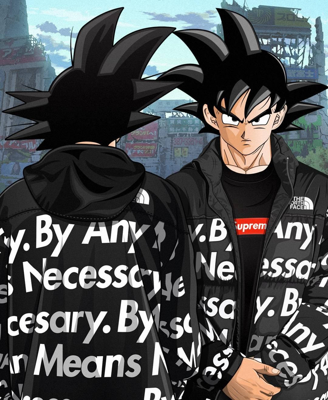 Goku Swag, black jackets, repeating text, HD Phone Wallpaper