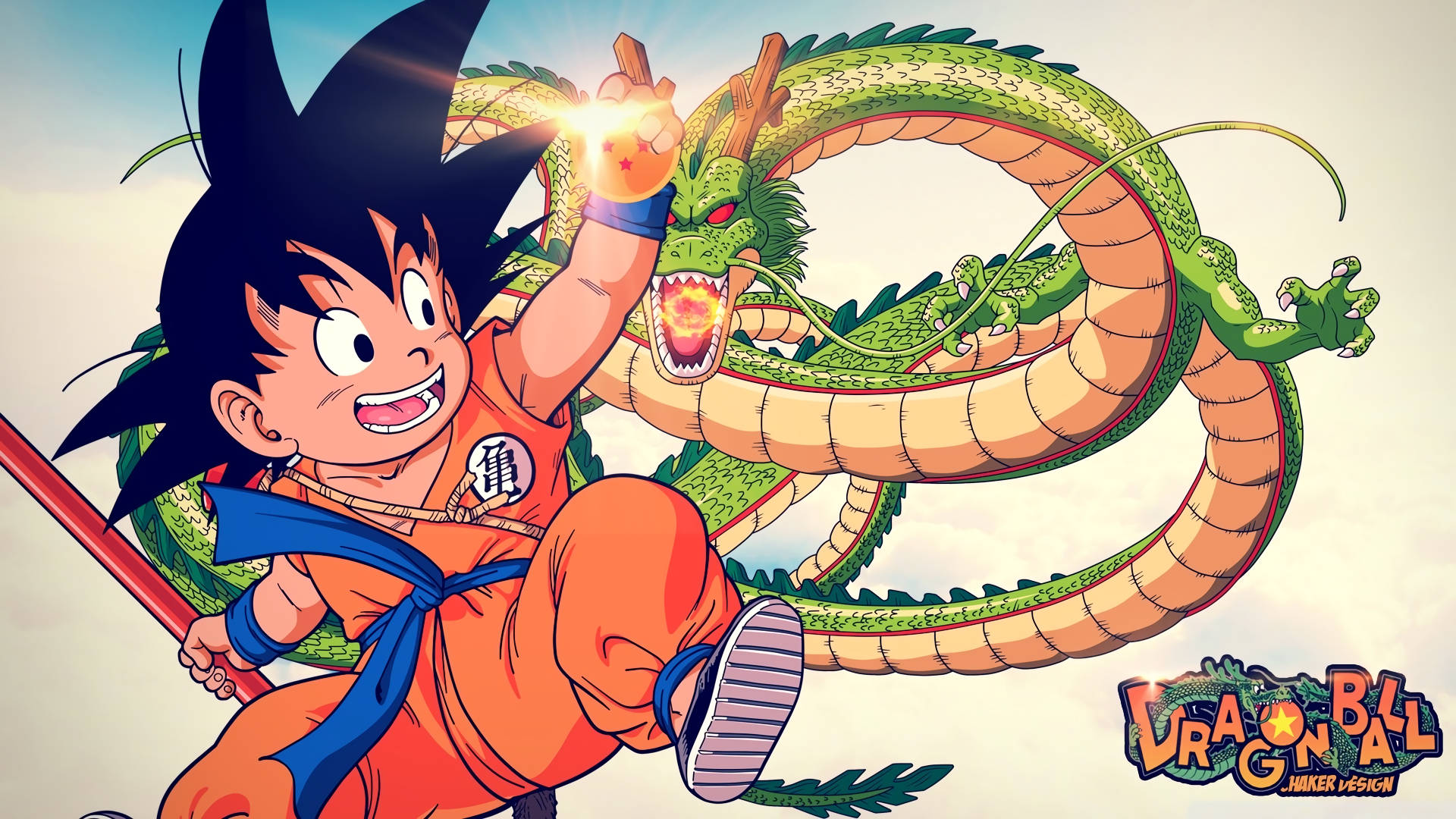 Goku, orange gi, glowing dragon ball, Full HD Desktop Wallpaper