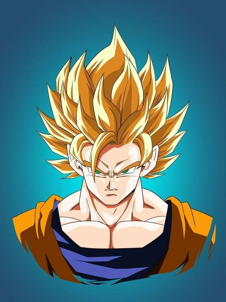 Goku, spiky golden hair, intense green eyes, SD Phone Wallpaper