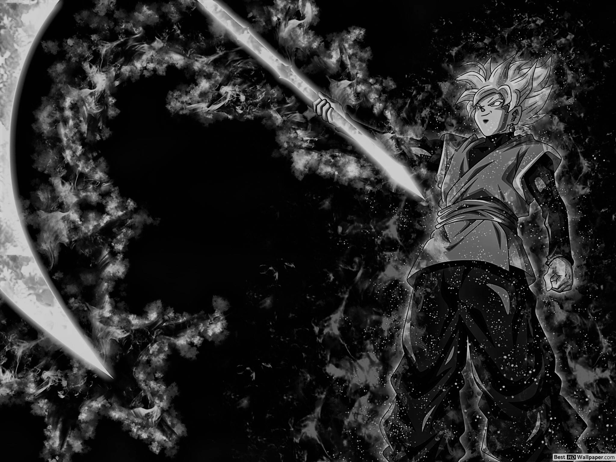 Goku, black and white, spiky hair, Full HD Desktop Wallpaper