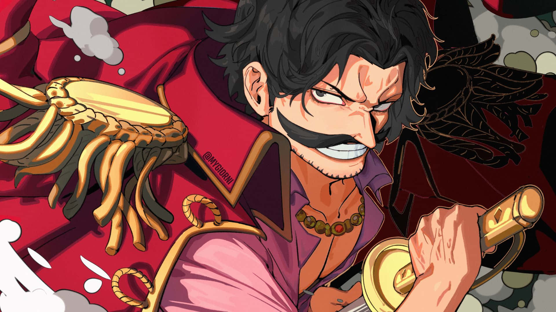 Gol D Roger, black mustache, red coat, Full HD Desktop Wallpaper