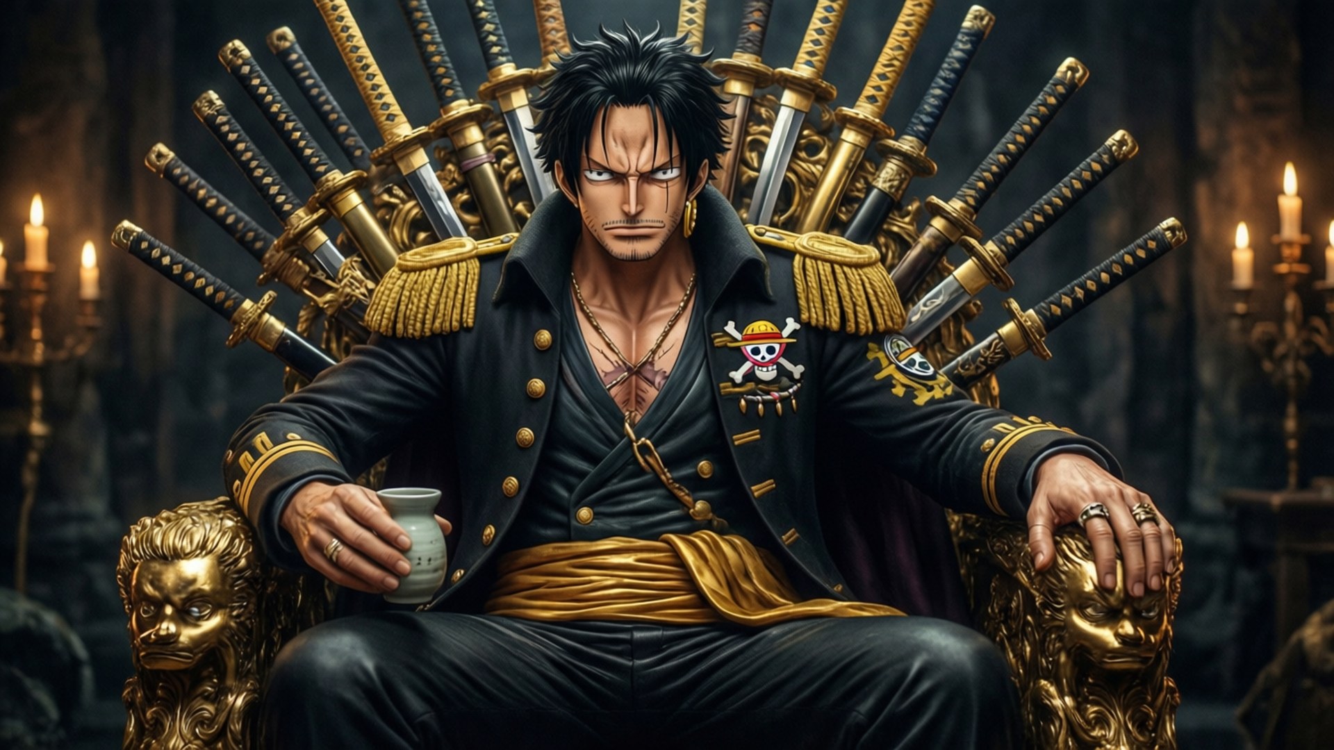 Gol D. Roger, golden throne, dark, Full HD Desktop Wallpaper