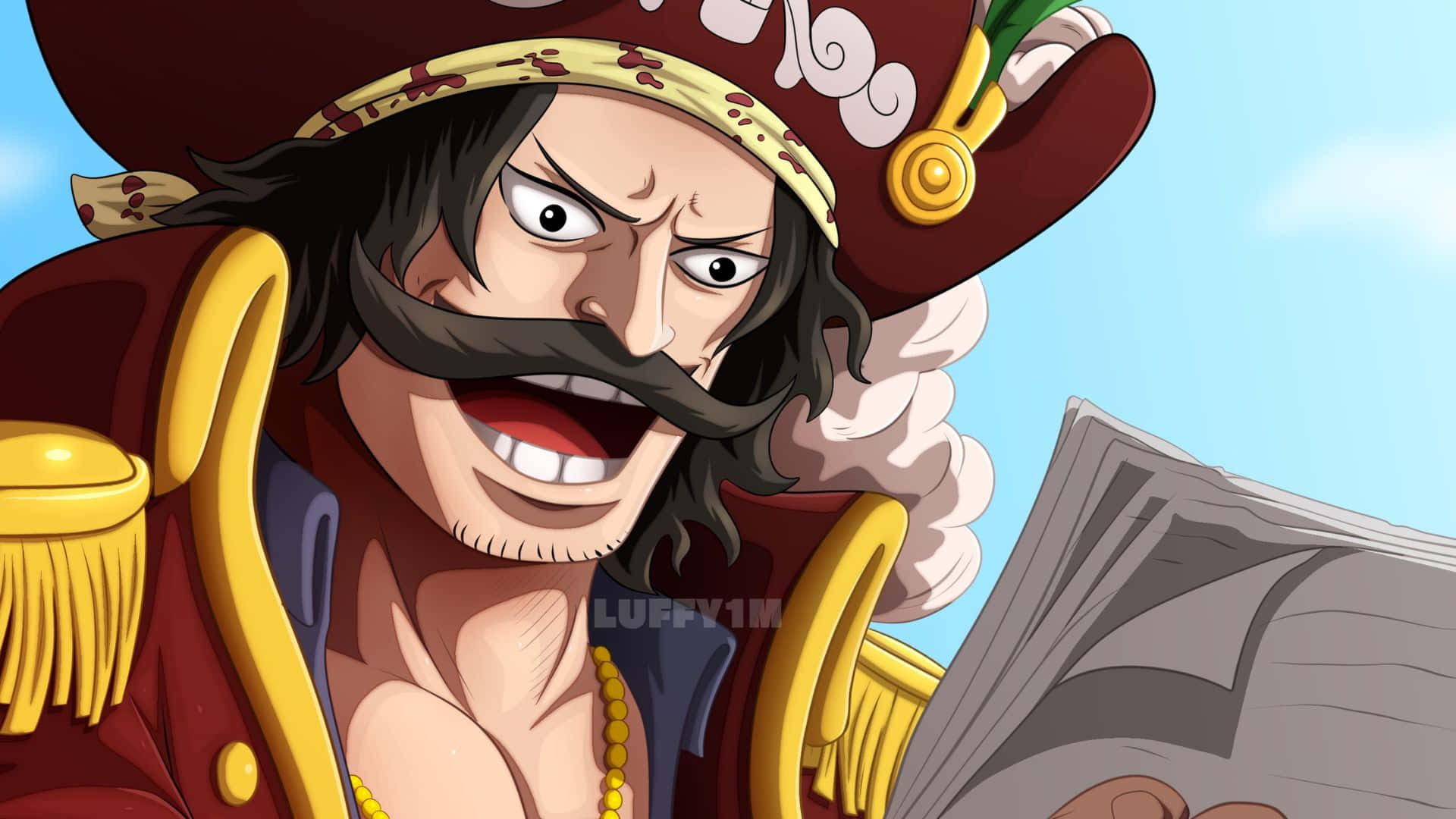Gol D. Roger, red coat, thick mustache, Full HD Desktop Wallpaper