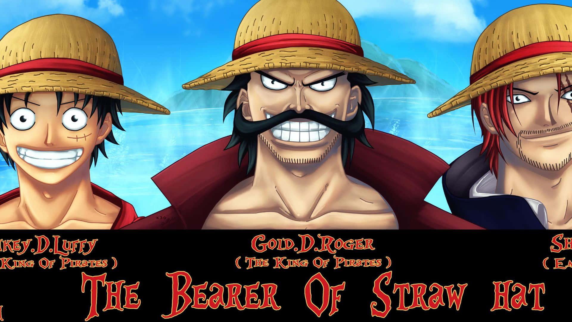Gol D. Roger, straw hats, bright blue sky, Full HD Desktop Wallpaper