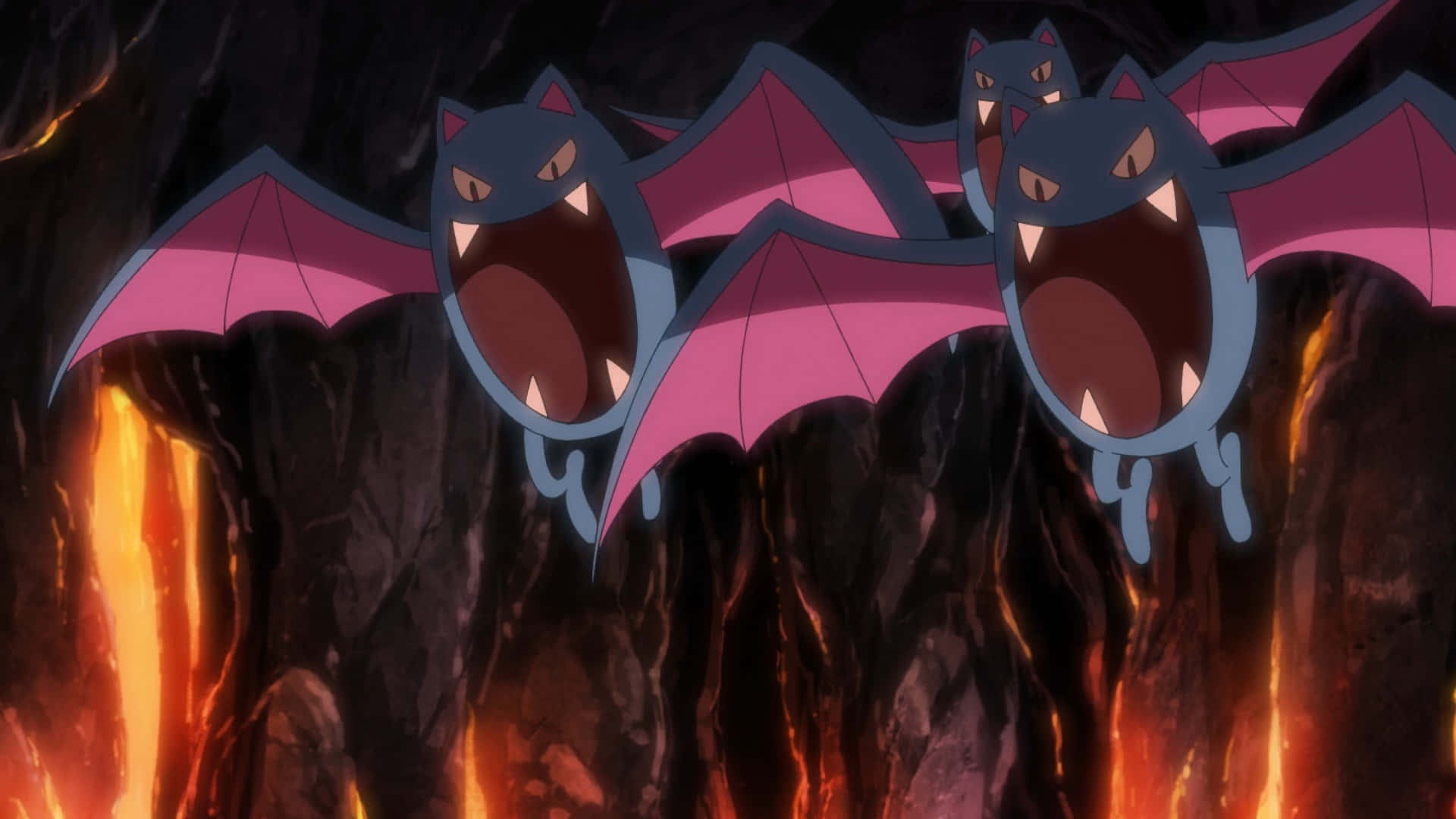 Golbat, volcanic cave, dark blue, Full HD Desktop Wallpaper