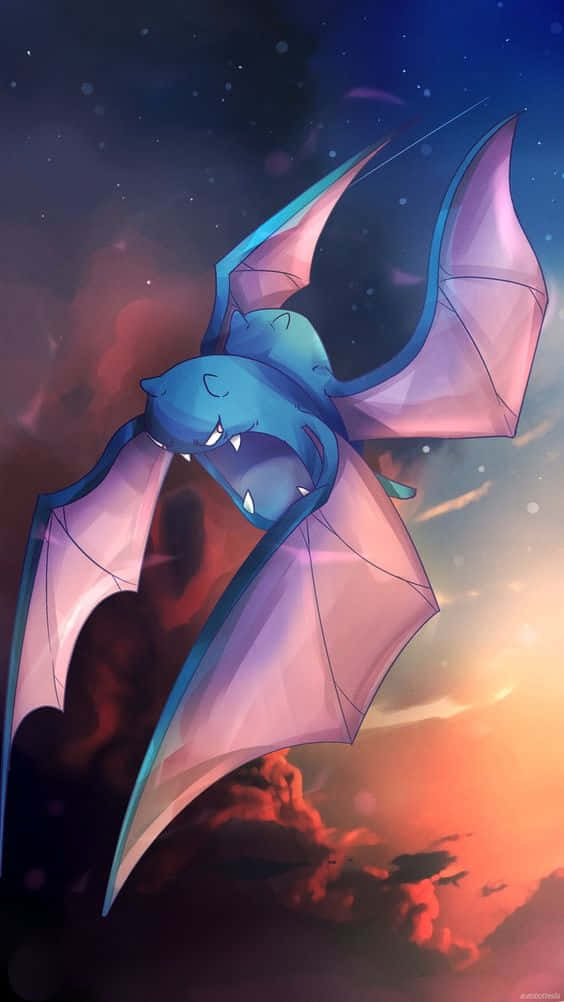 Golbat, sunset sky, blue, SD Phone Wallpaper