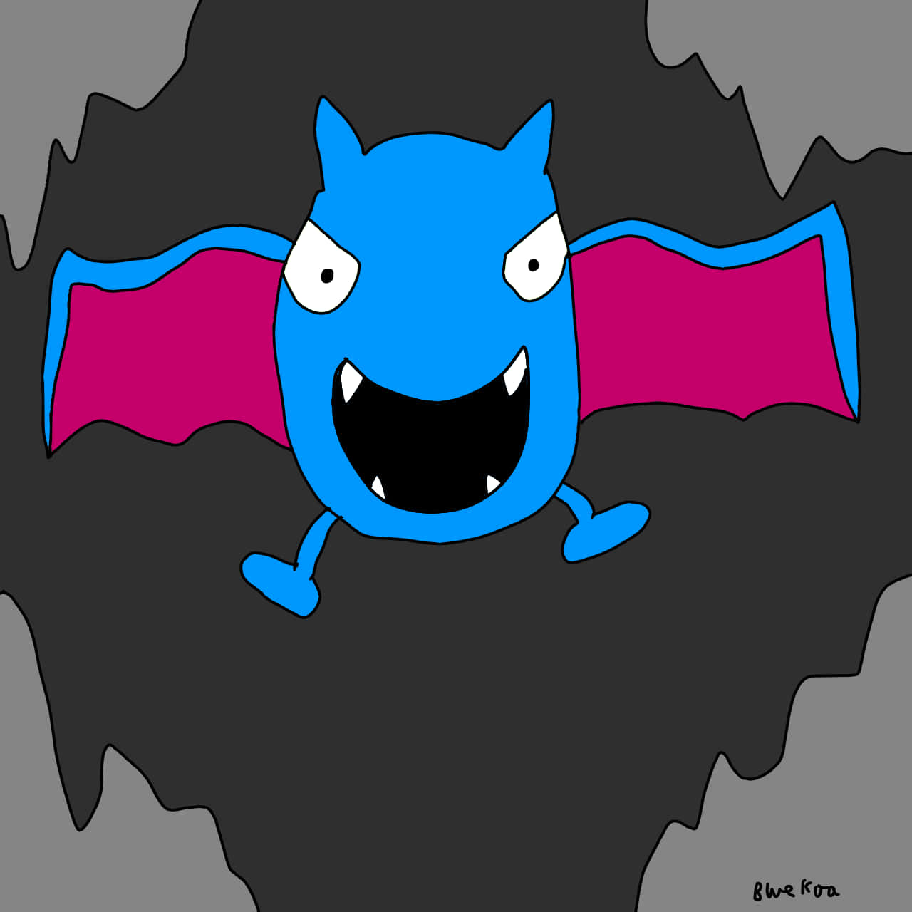 Blue Pink Golbat, cartoon blue bat, magenta wings, HD Desktop Wallpaper