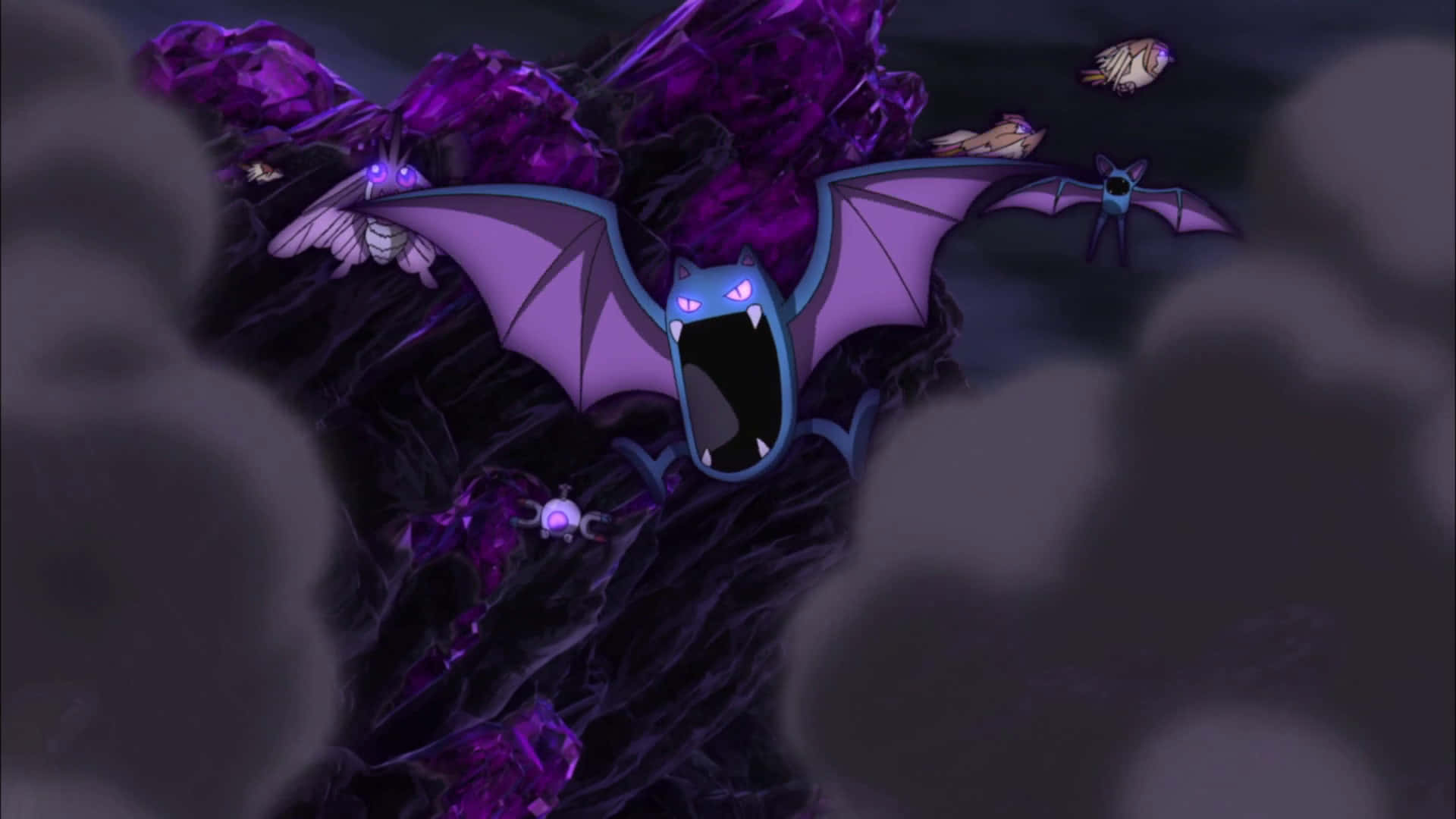 Golbat, dark purple sky, glowing eyes, Full HD Desktop Wallpaper