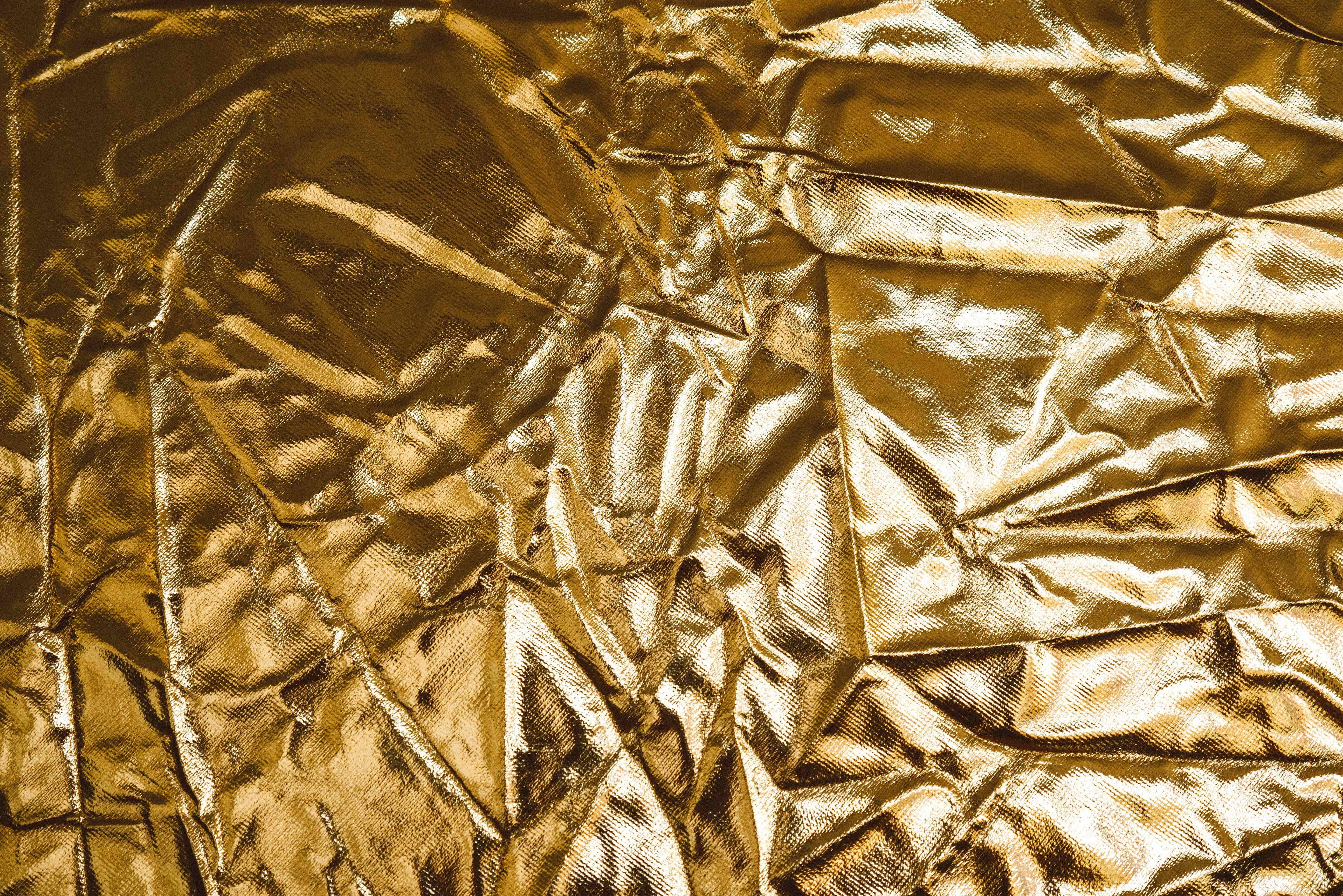 crumpled sheet, gold background, golden foil, 4K Desktop Wallpaper