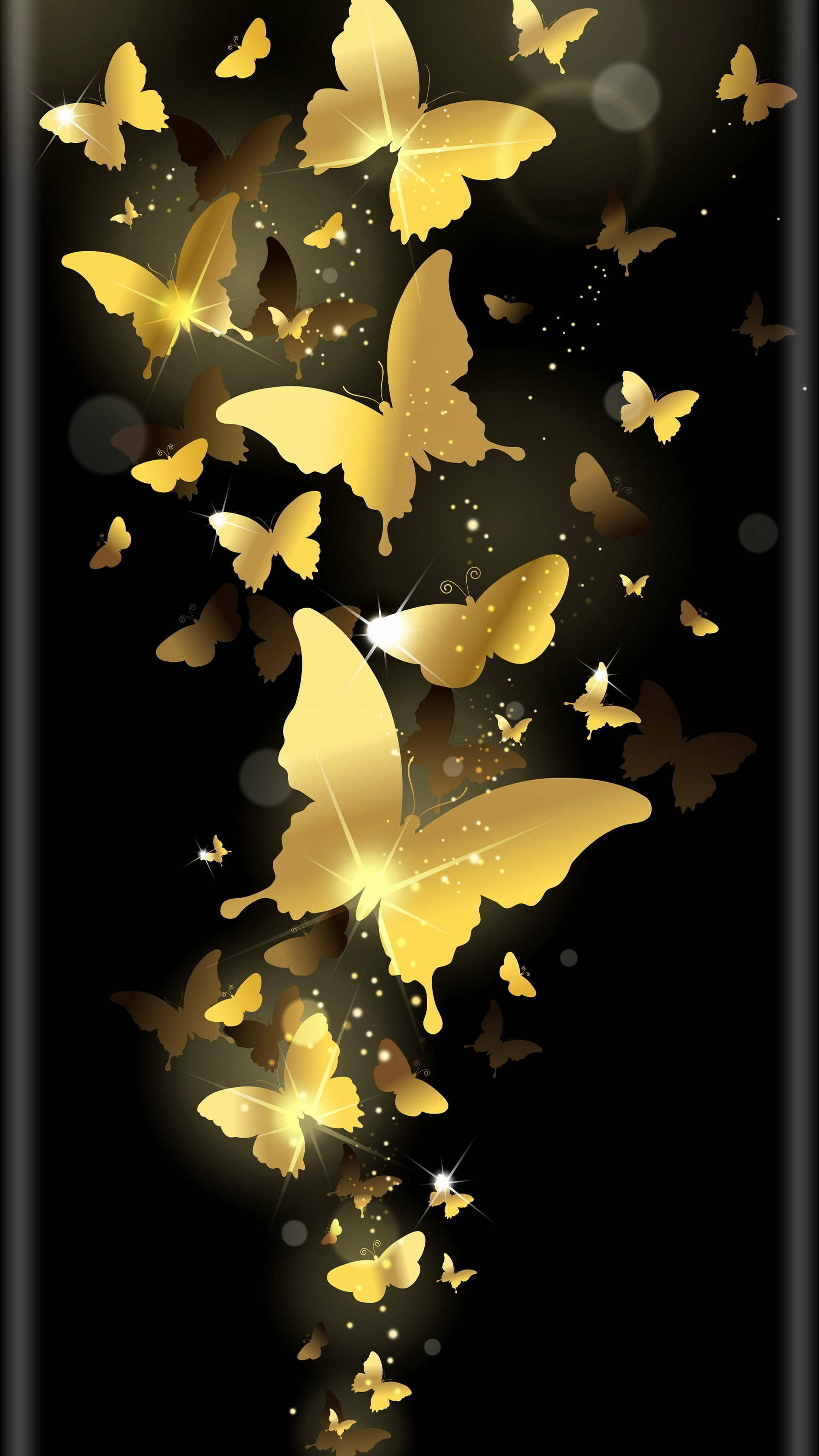 iPhone 12 Pro Max, gold, butterflies, 4K Phone Wallpaper
