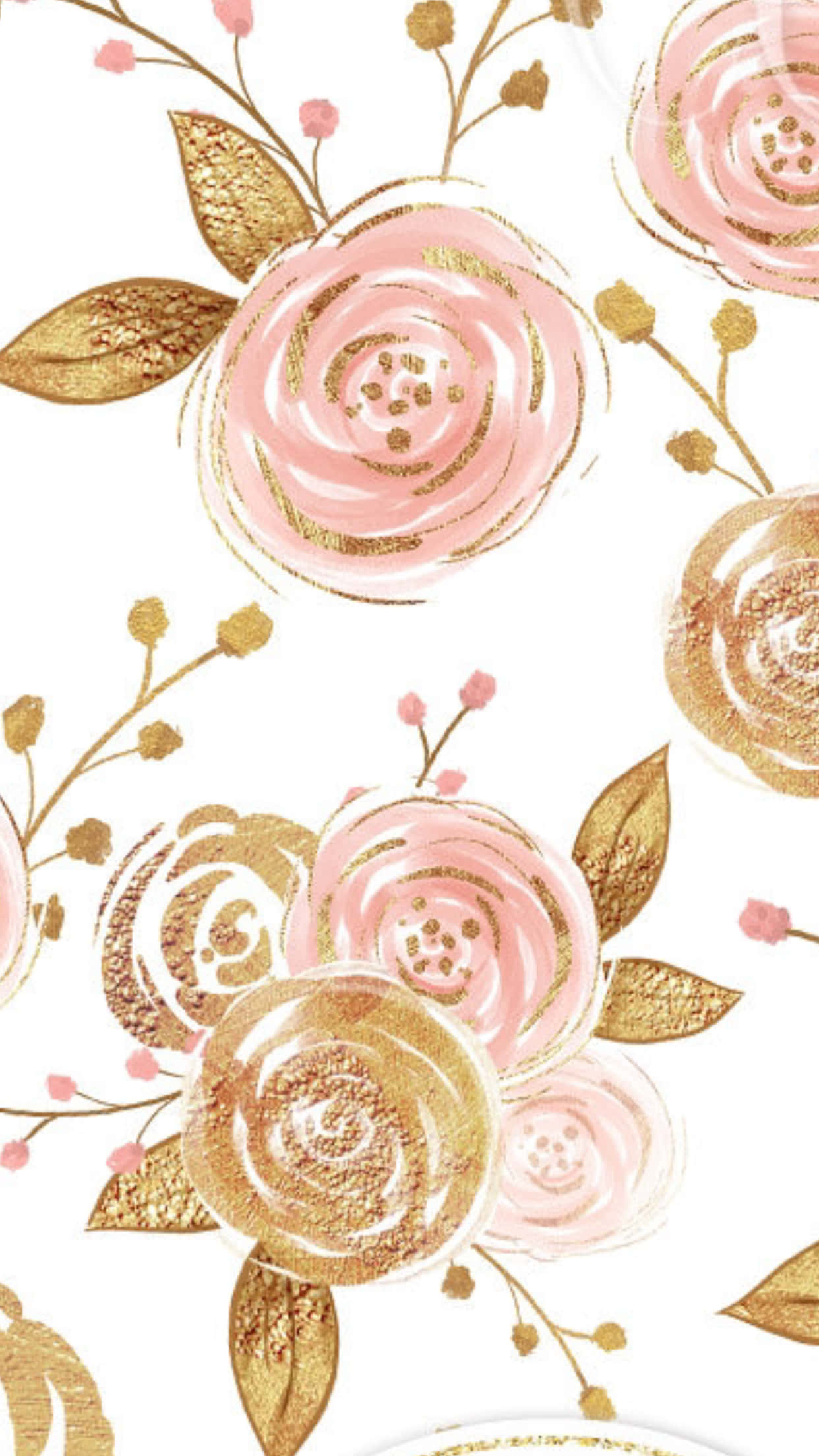 pink roses, gold foil accents, delicate leaves, Full HD Phone Wallpaper