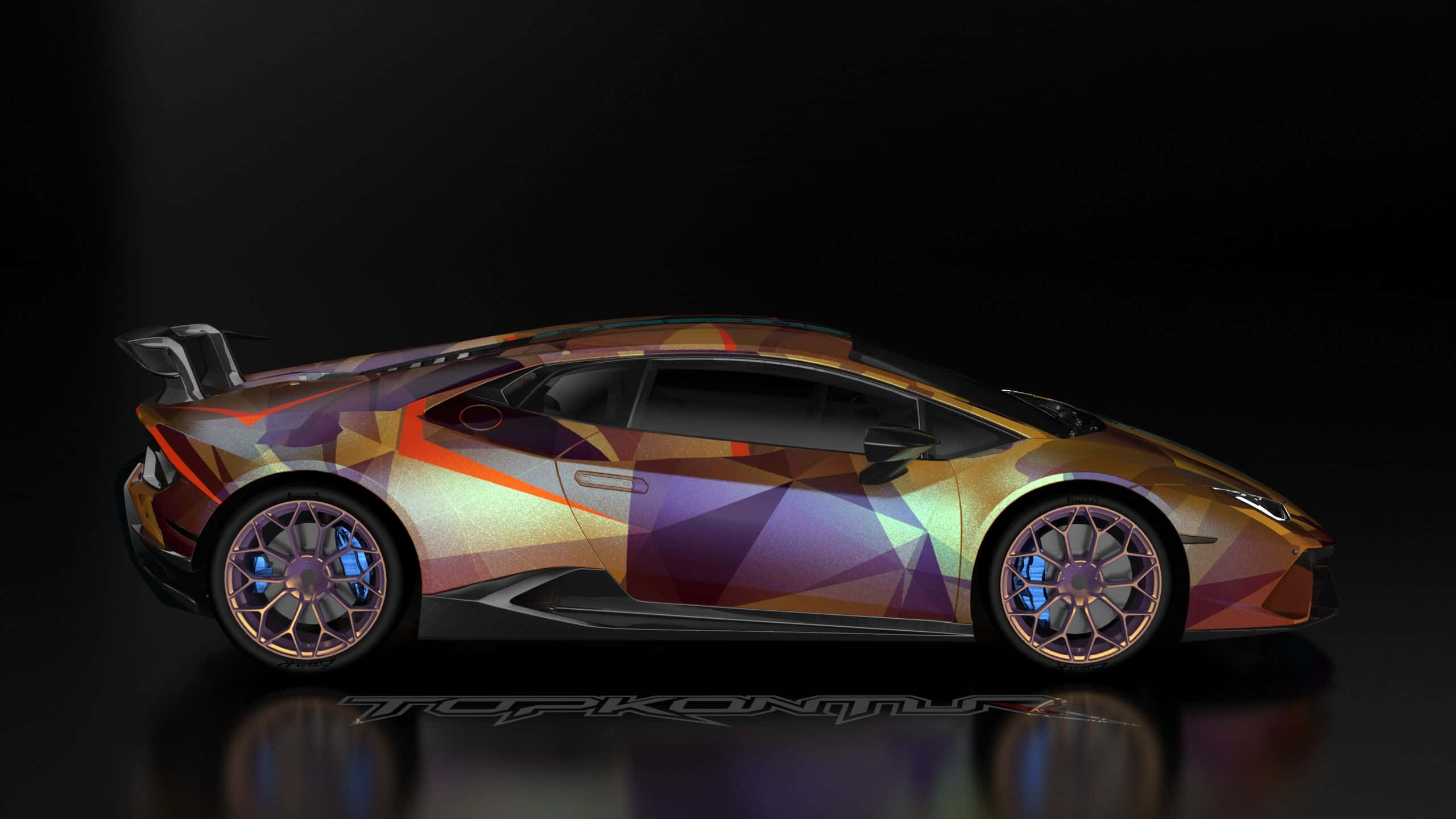 Gold Cars, sleek sports car, vibrant geometric pattern, 2K Desktop Wallpaper
