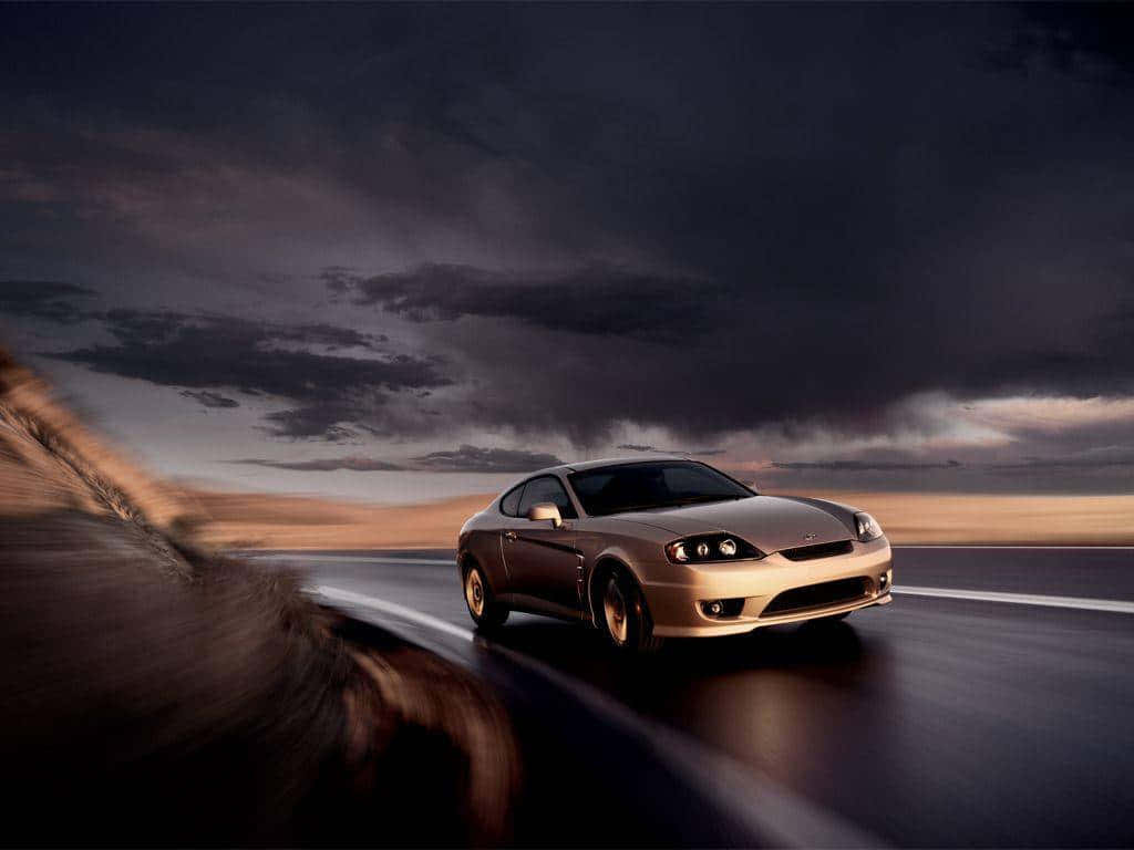 Gold Cars, sleek gold sports car, wet road, SD Desktop Wallpaper