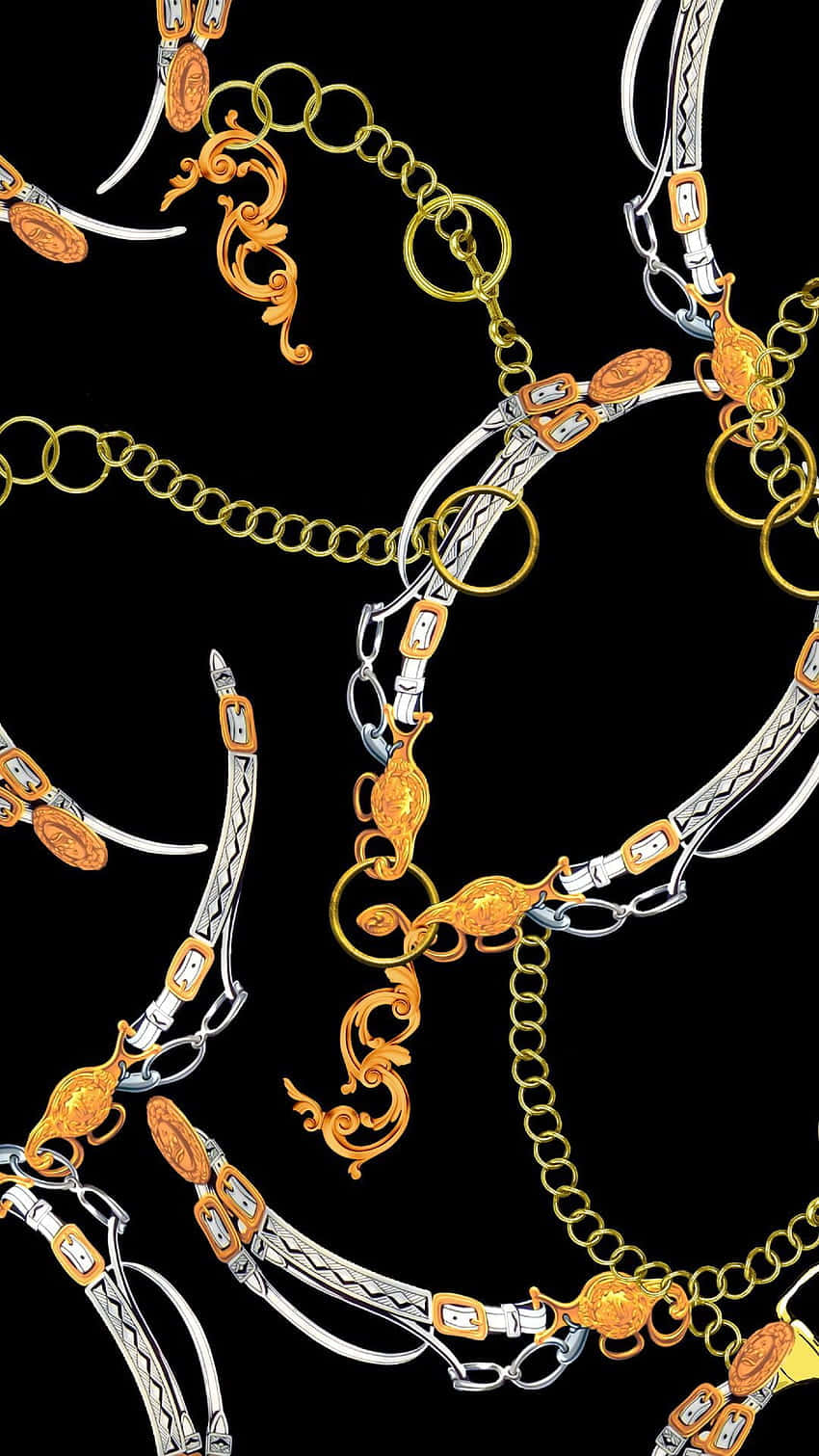 gold chain, gold and silver chains, ornate clasps, HD Phone Wallpaper