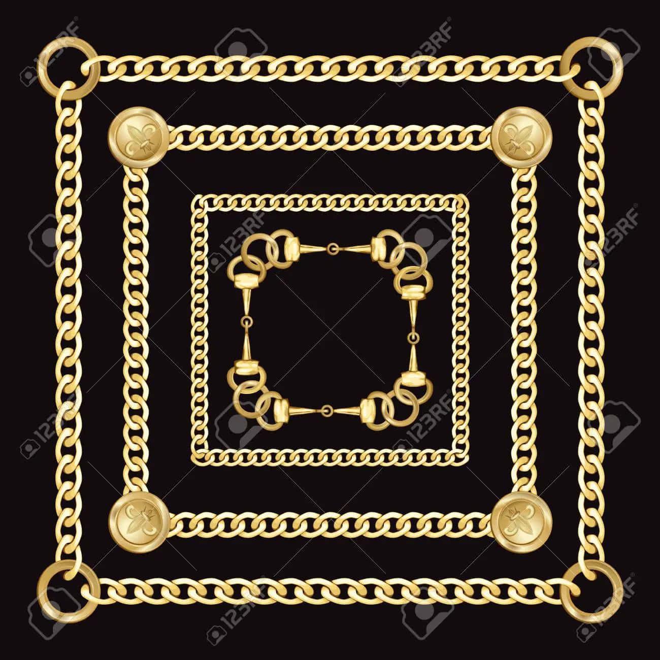 gold chain, nested squares, black background, HD Desktop Wallpaper