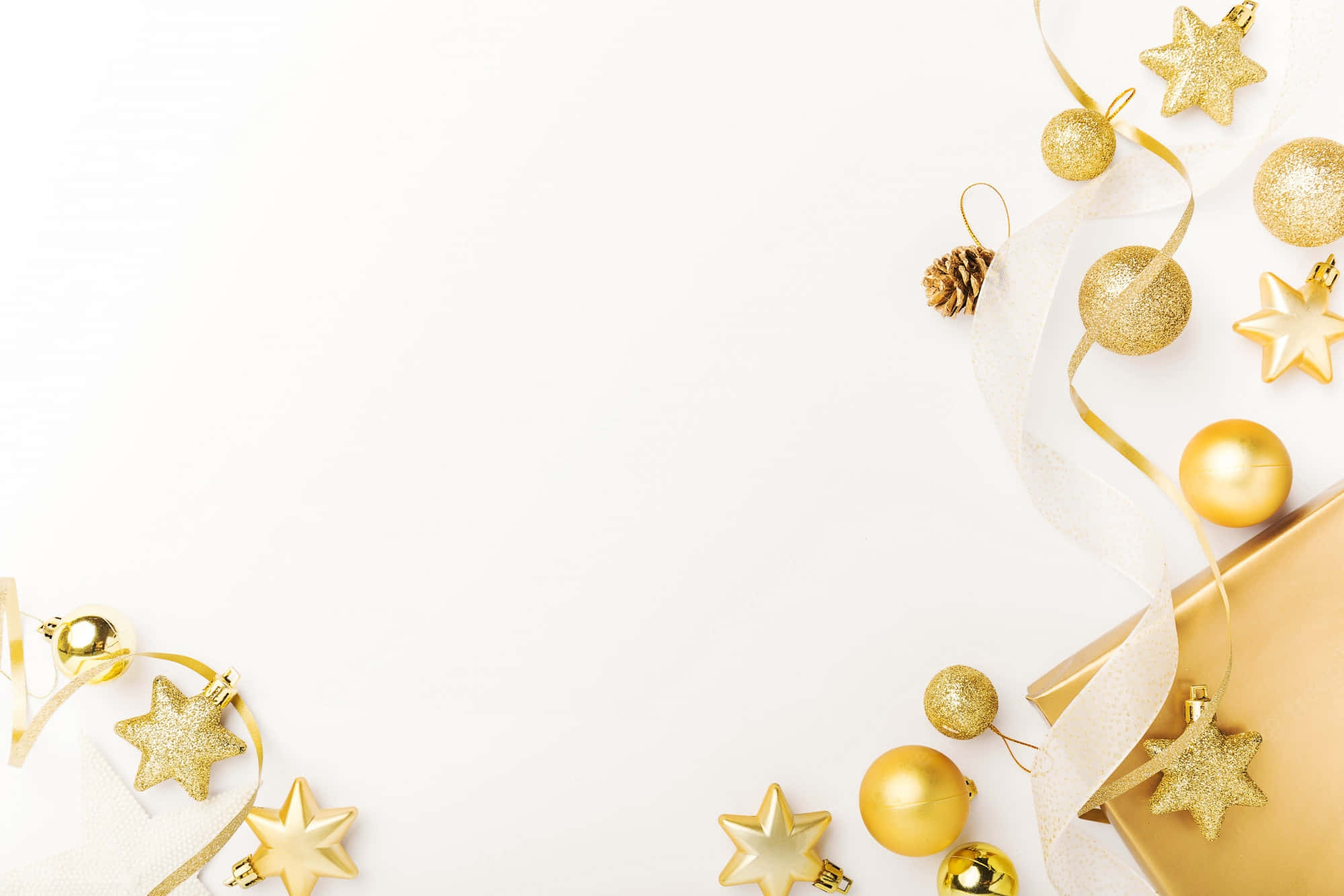Gold Christmas, golden Christmas ornaments, ribbons, Full HD Desktop Wallpaper