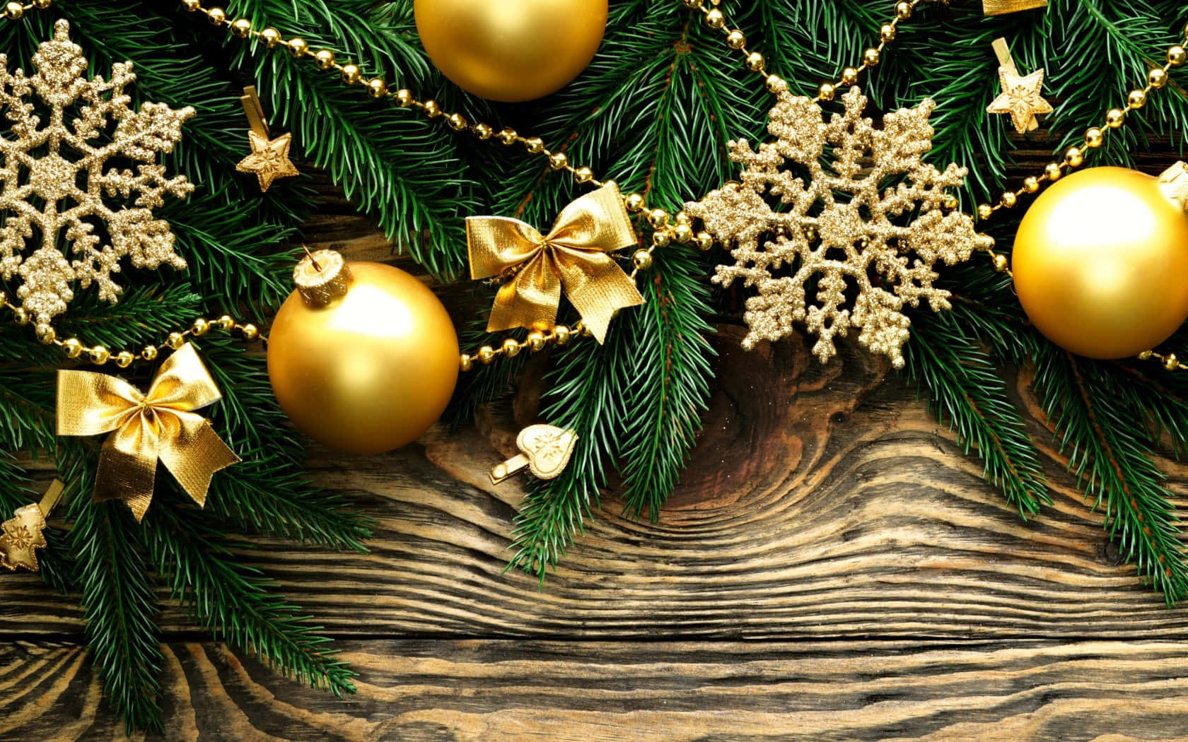 Gold Christmas, golden ornaments, snowflakes, HD Desktop Wallpaper