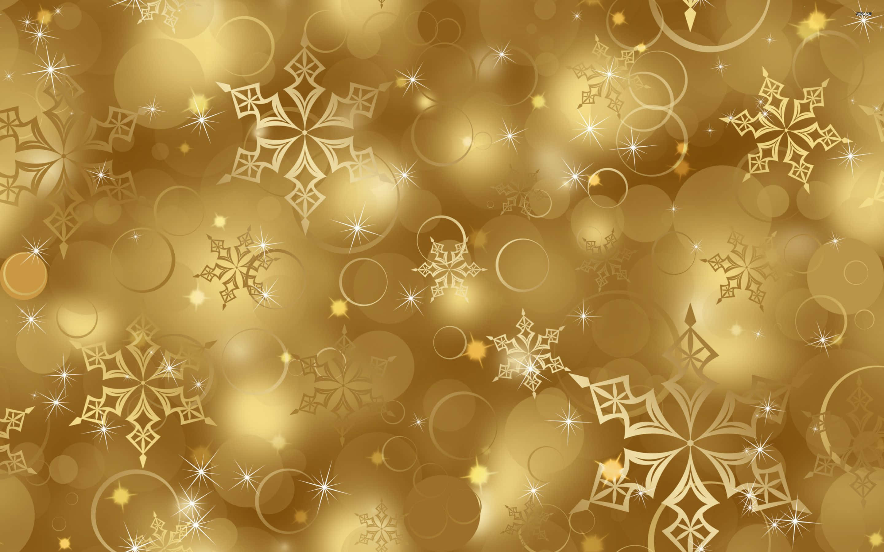 Gold Christmas, golden snowflake patterns, warm bokeh background, 2K Desktop Wallpaper