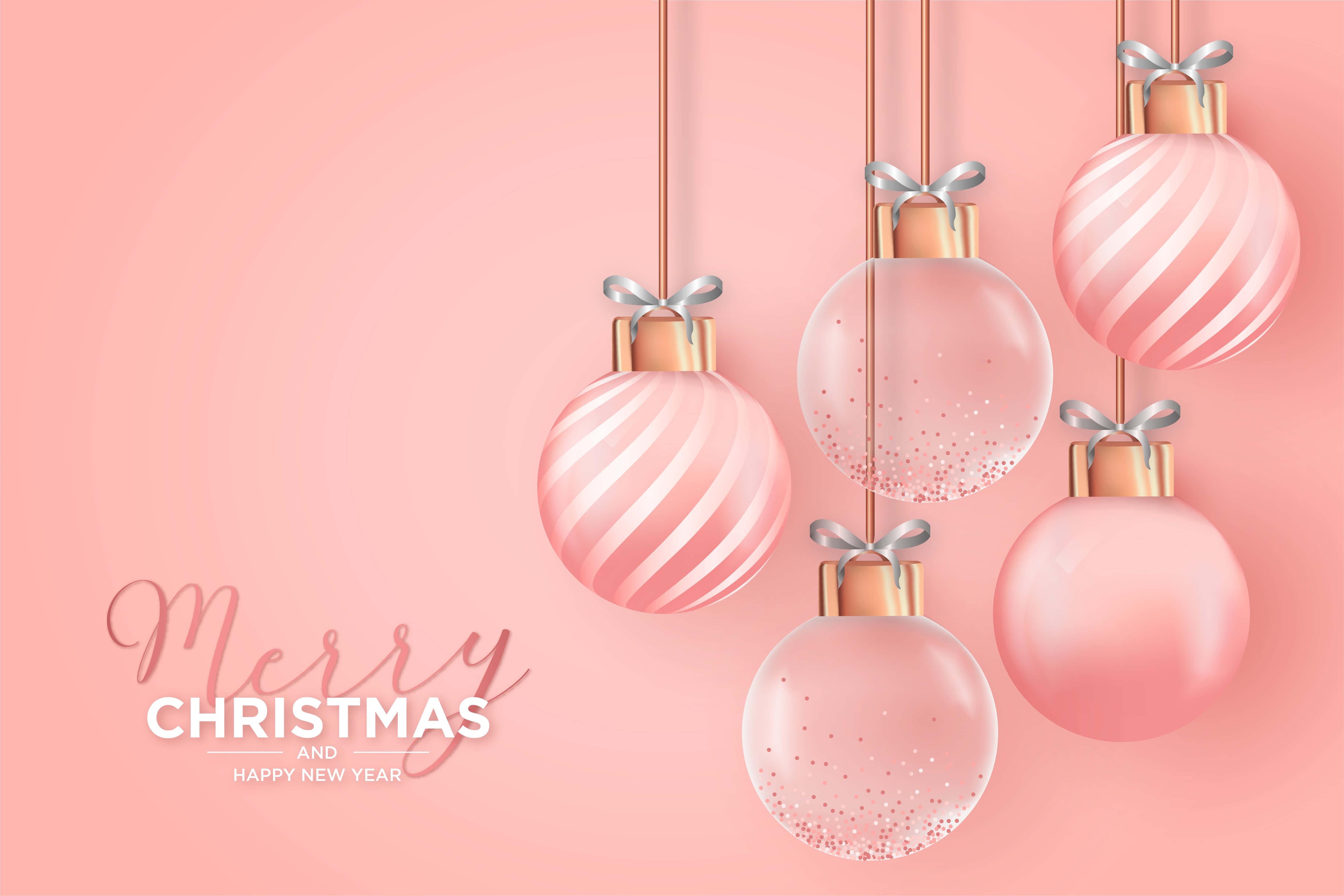 Gold Christmas, 5001 x 3334, pink Christmas ornaments, 4K Desktop Wallpaper