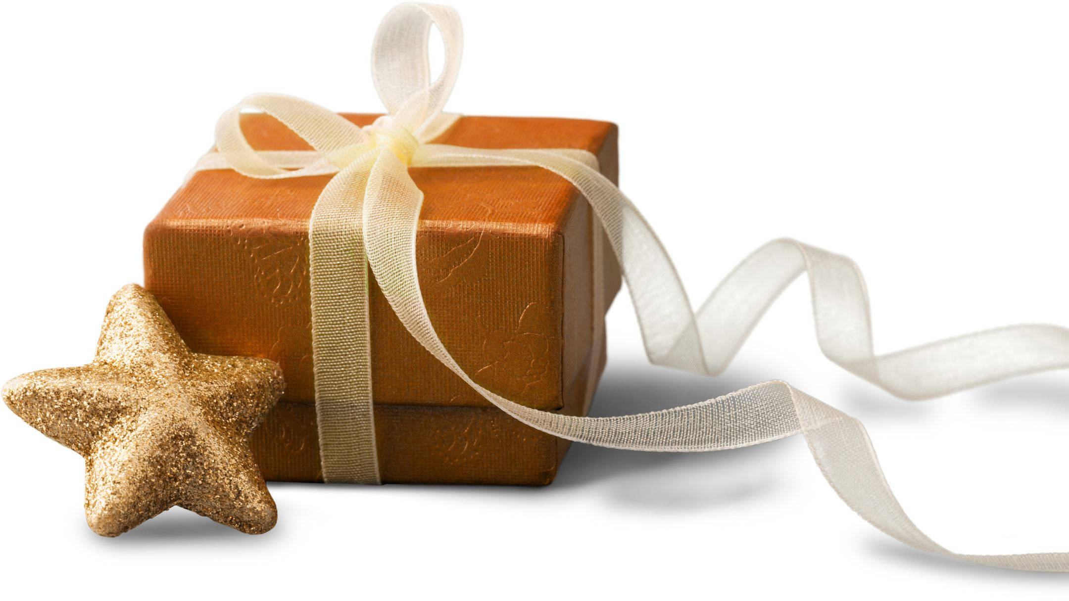 gold box, star, white ribbon, Full HD Desktop Wallpaper