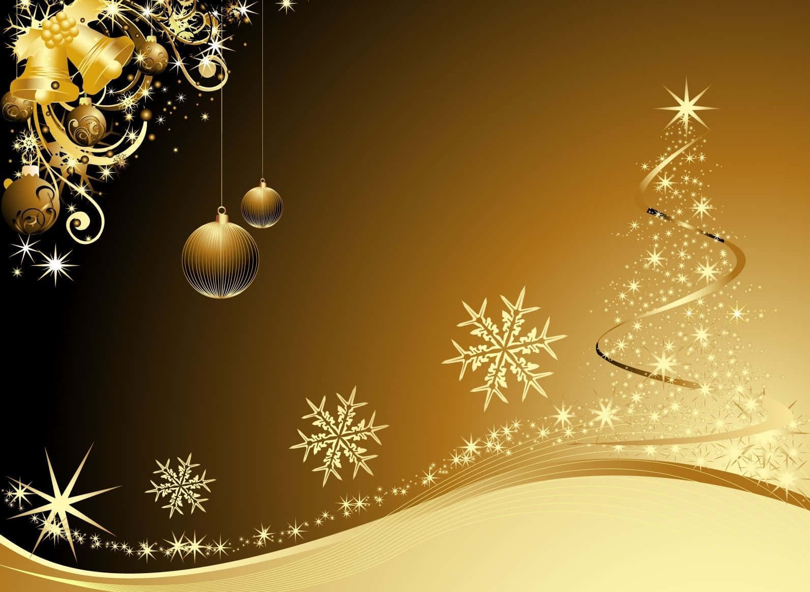 Gold Christmas, snowflakes, golden Christmas ornaments, HD Desktop Wallpaper