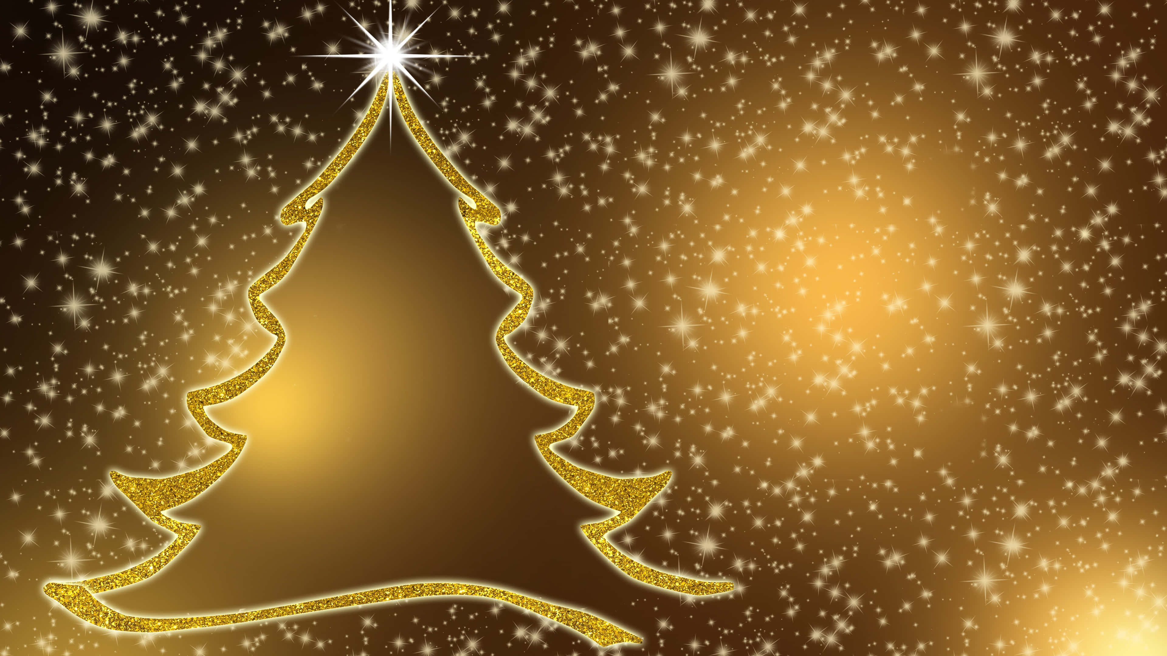 Gold Christmas Tree, glittering gold, sparkling stars, 4K Desktop Wallpaper