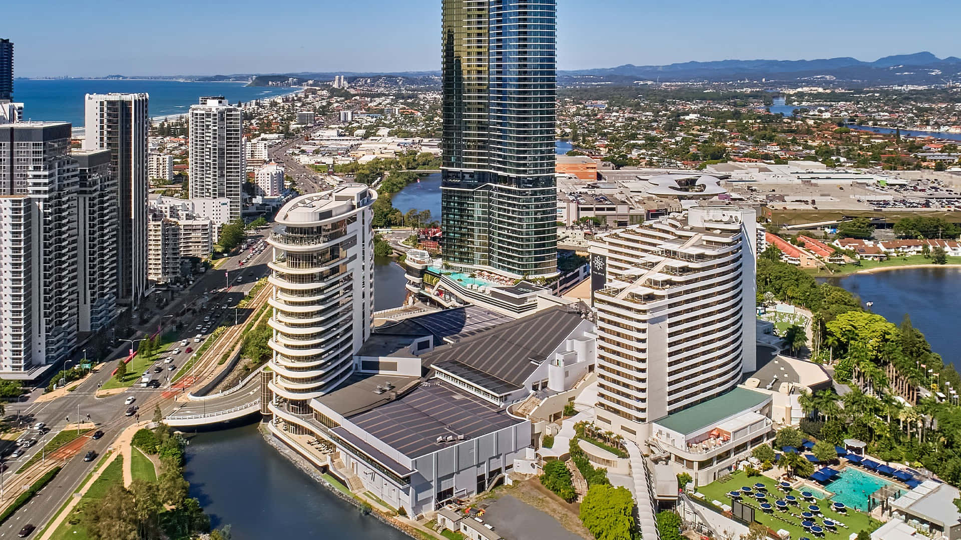 Gold Coast, skyline, aerial view, Full HD Desktop Wallpaper