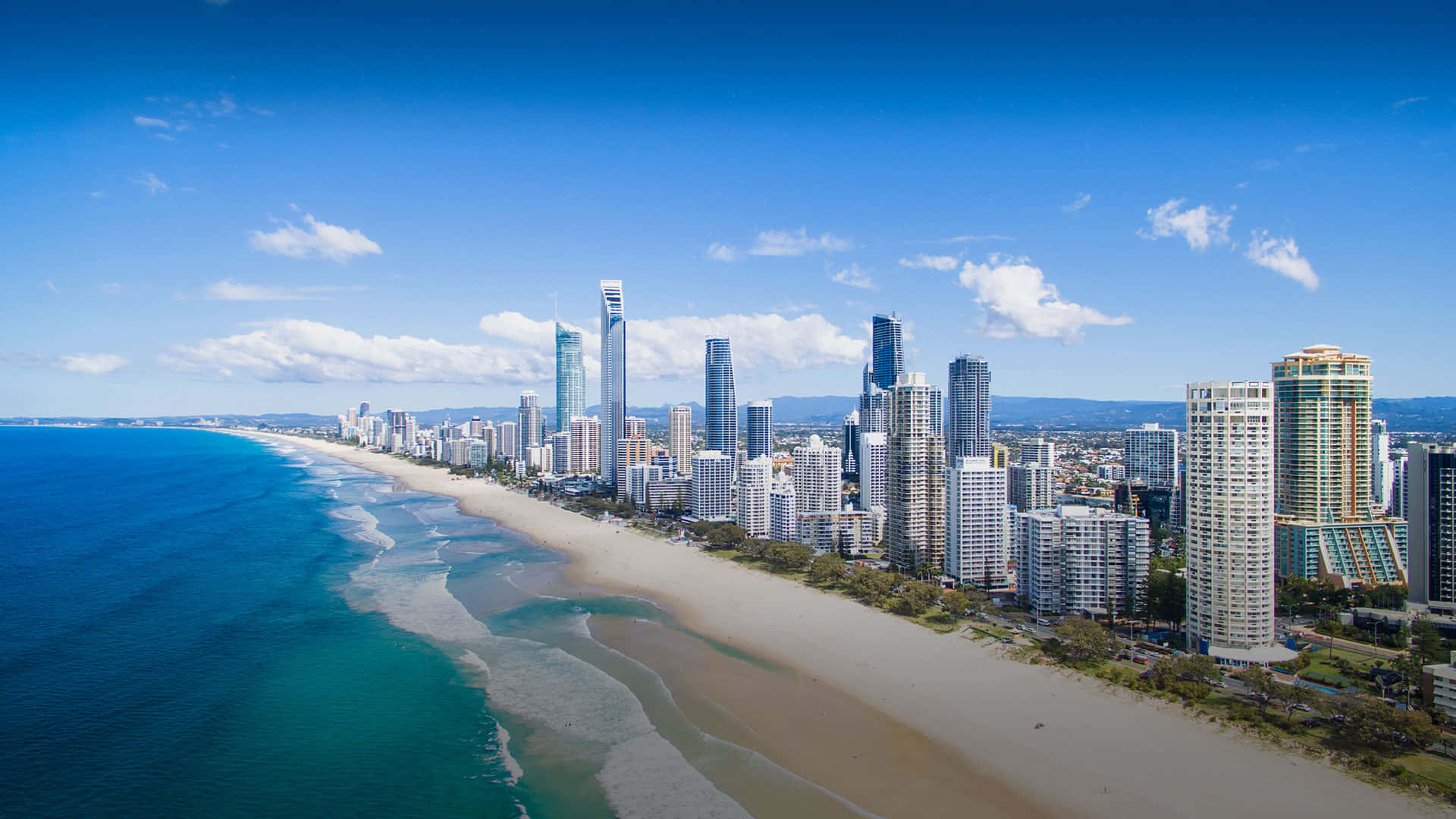 Gold Coast, sunset, aerial view, Full HD Desktop Wallpaper